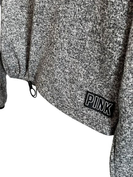 PINK Victoria's Secret Cropped Hoodie Gray Marled Drawstring Hem
