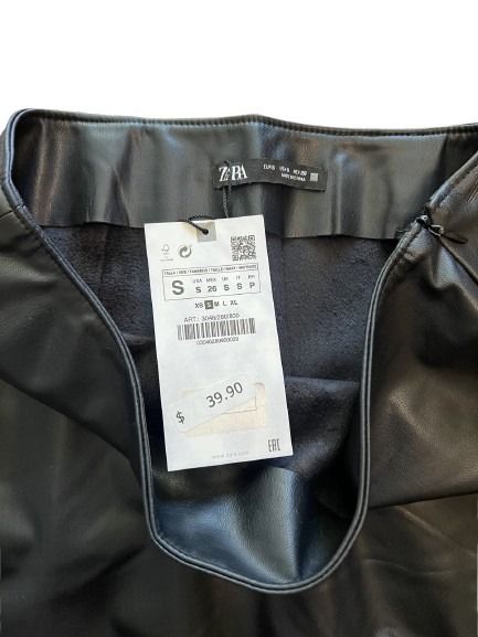 Zara Faux Leather Mini Skirt with Ruched Cutout Detail - Size S NWT