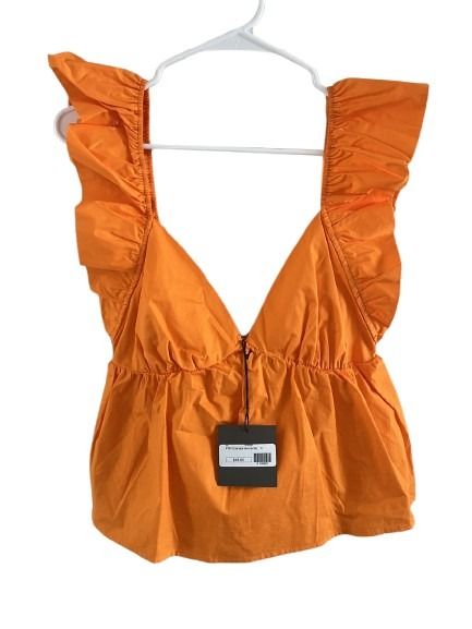 Le Lis Orange Ruffle Peplum Tie-Back Top NWT Size S
