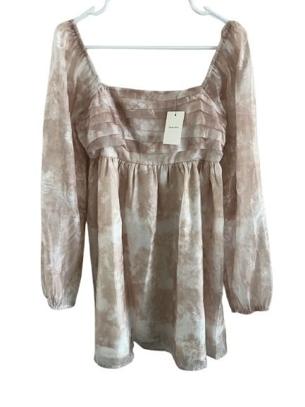 Idem Ditto Blush Floral Tie-Dye Babydoll Mini Dress NWT