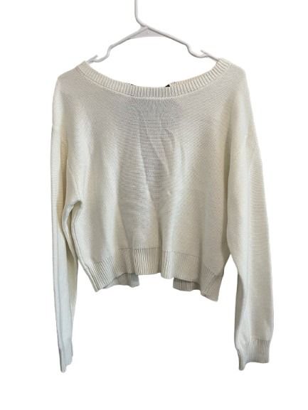 Idem Ditto Ivory Cropped Sweater with Black Bow Back - Size M, NWT