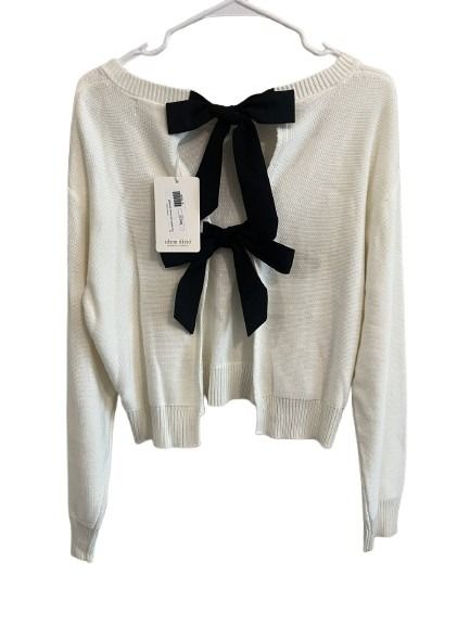 Idem Ditto Ivory Cropped Sweater with Black Bow Back - Size M, NWT