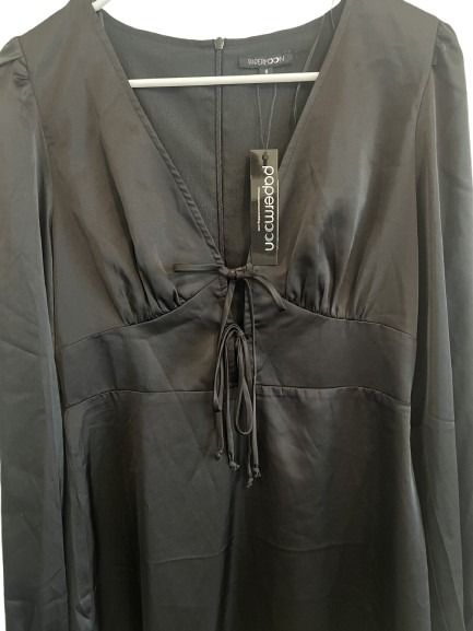 Papermoon Zoey Bow Satin Dress Black Size M NWT