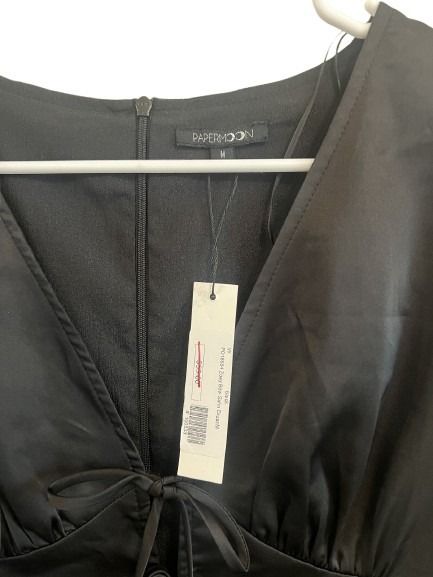 Papermoon Zoey Bow Satin Dress Black Size M NWT