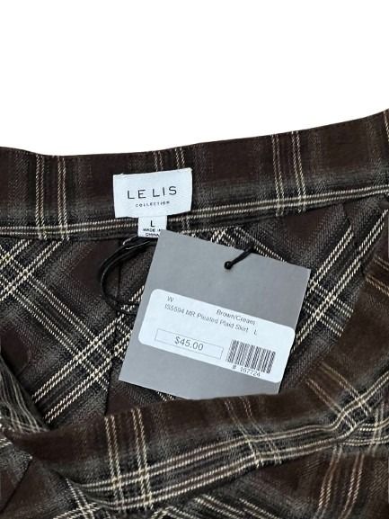 Le Lis Collection Brown Plaid Pleated Mini Skirt NWT Size L