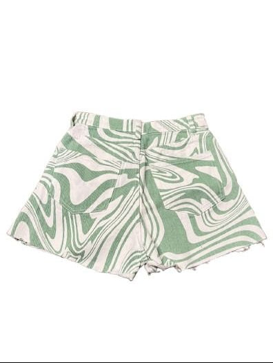 Green & White Swirl Print Denim Shorts - NWT
