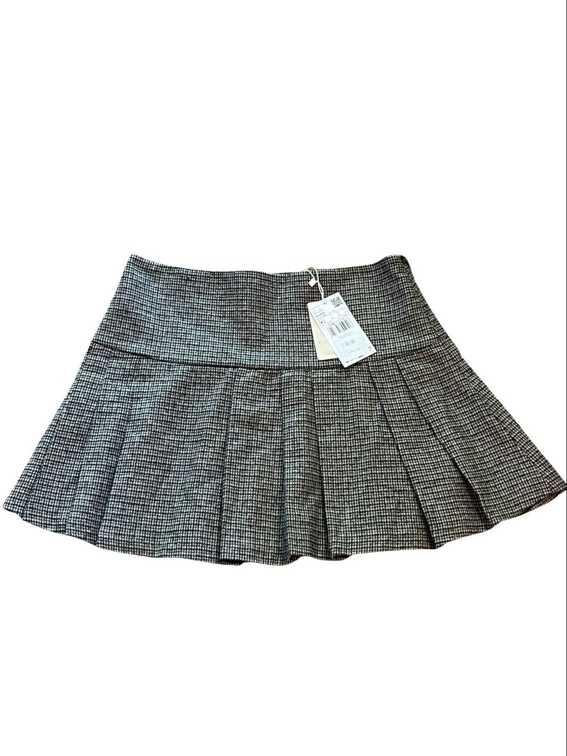 Mango Pleated Houndstooth Check Mini Skirt NWT Women's XS