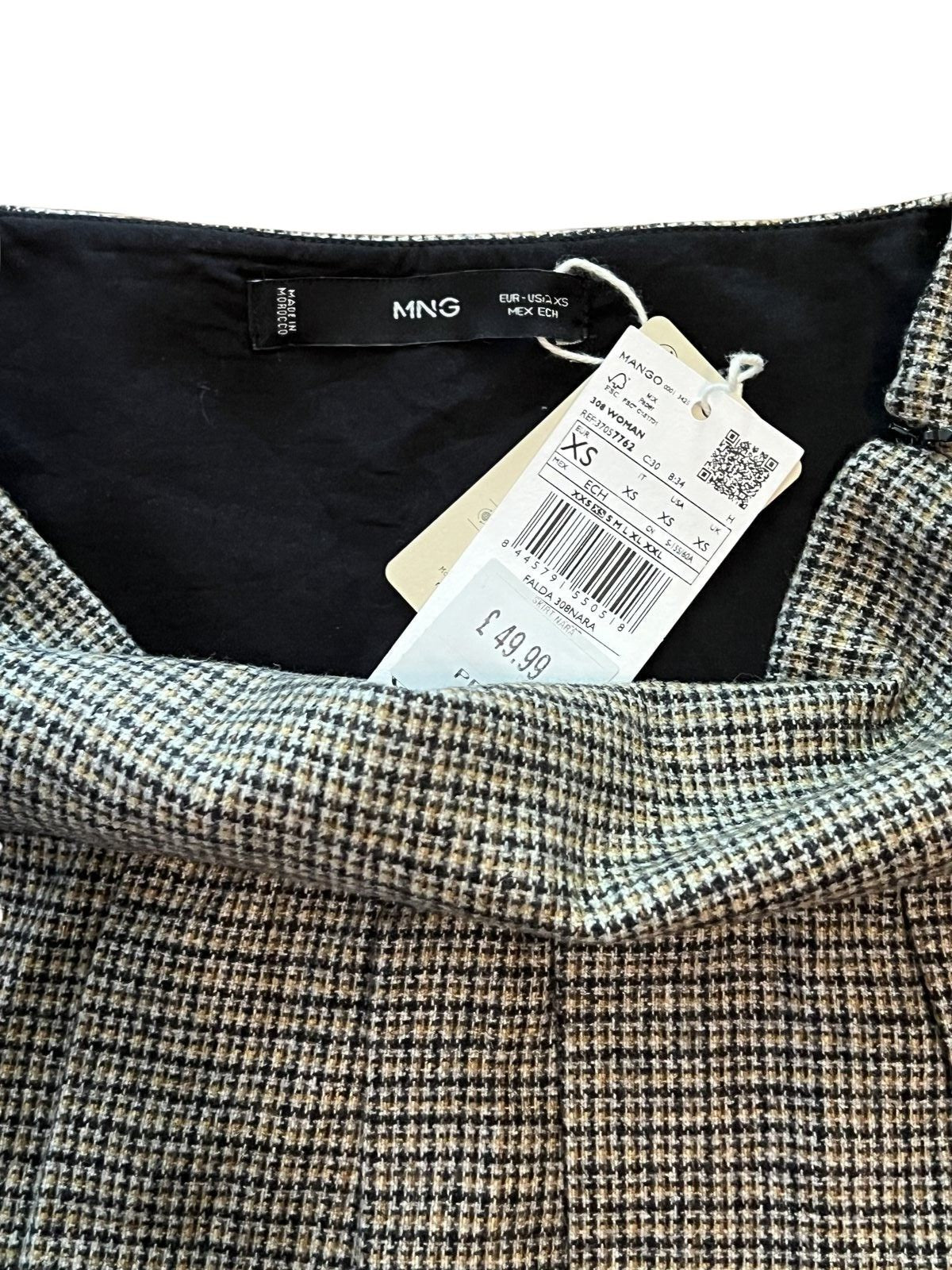 Mango Pleated Houndstooth Check Mini Skirt NWT Women's XS