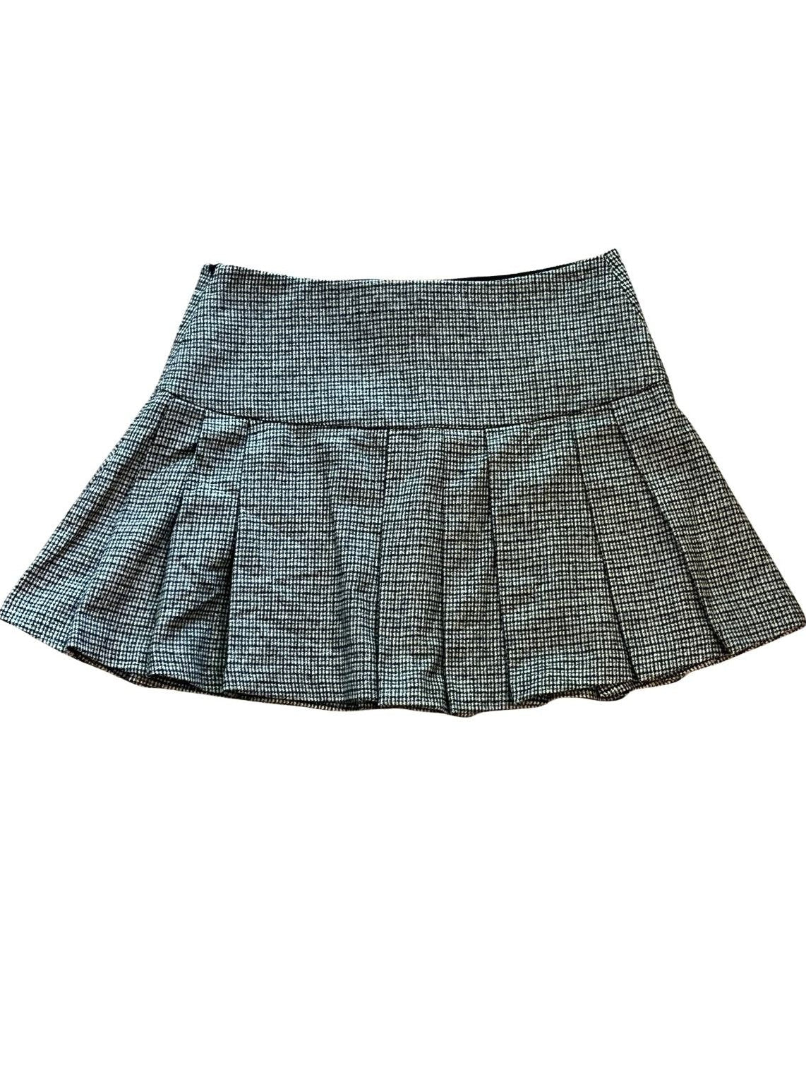 Mango Pleated Houndstooth Check Mini Skirt NWT Women's XS