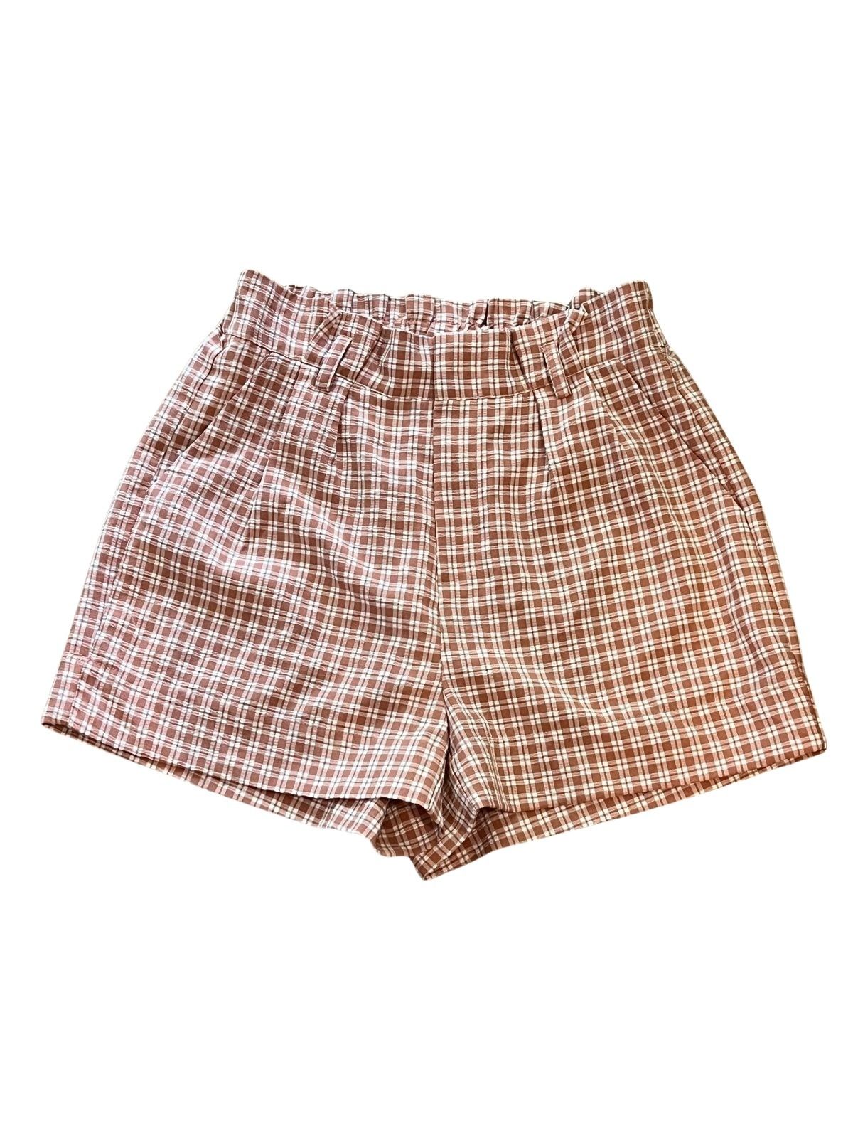 Lottie Moss Rust Plaid Paperbag Waist Shorts Size M