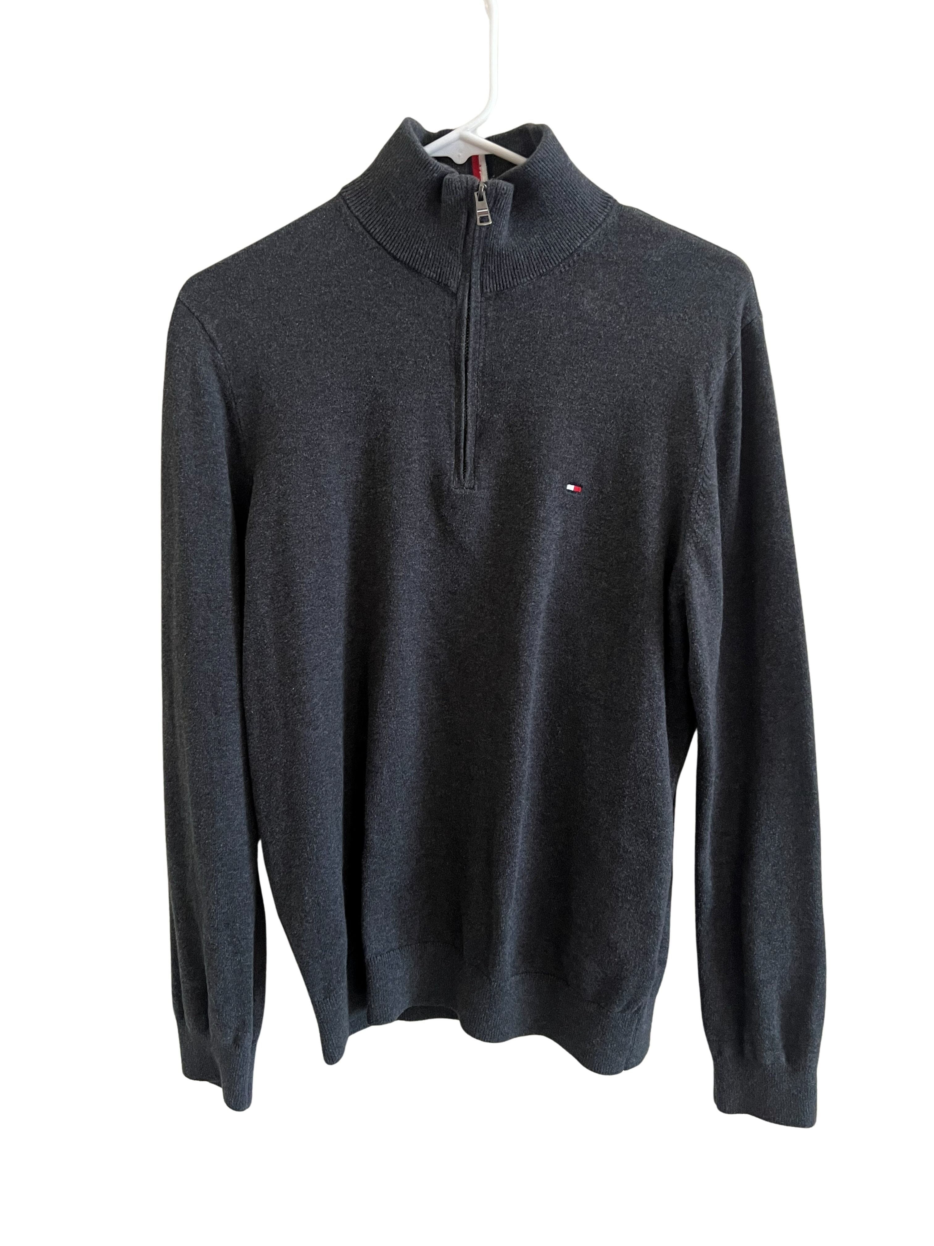 Tommy Hilfiger Men's Gray 1/4 Zip Cotton Sweater - Size M
