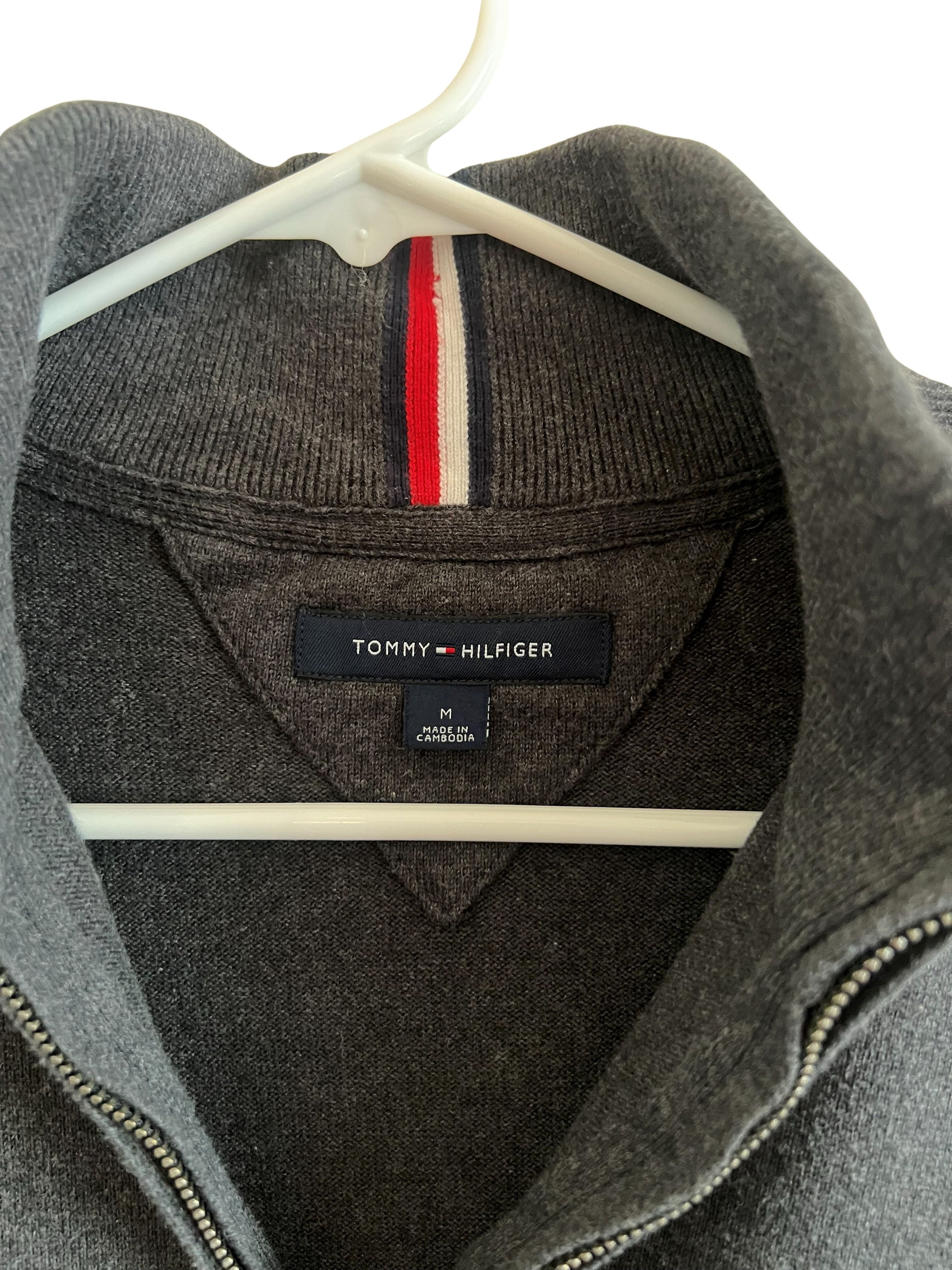 Tommy Hilfiger Men's Gray 1/4 Zip Cotton Sweater - Size M