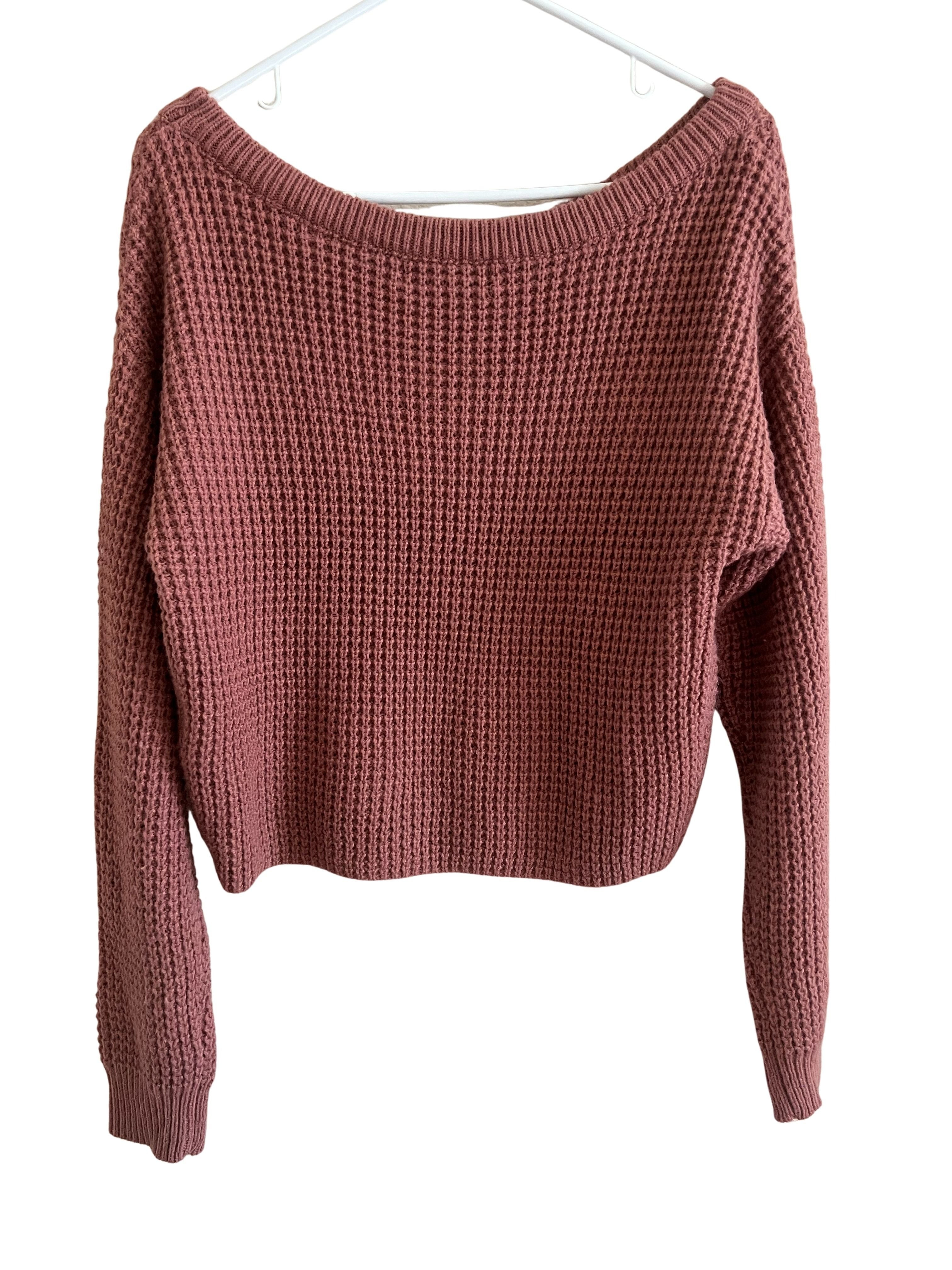 Missguided Pink Waffle Knit Off-Shoulder Crop Sweater Size US 2/4