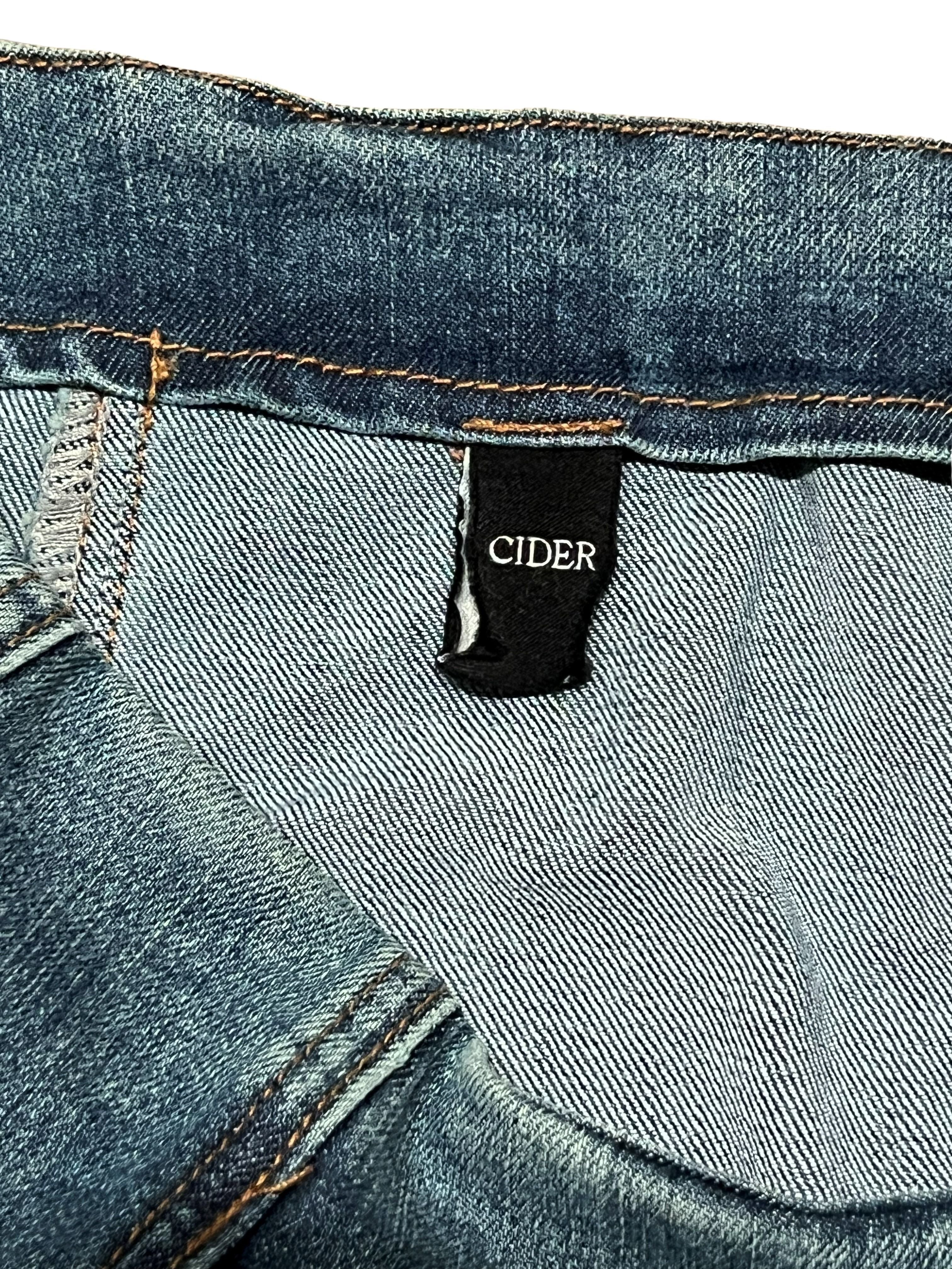 Cider Denim Mini Skirt with Lace-Up Side Detail - Midblue