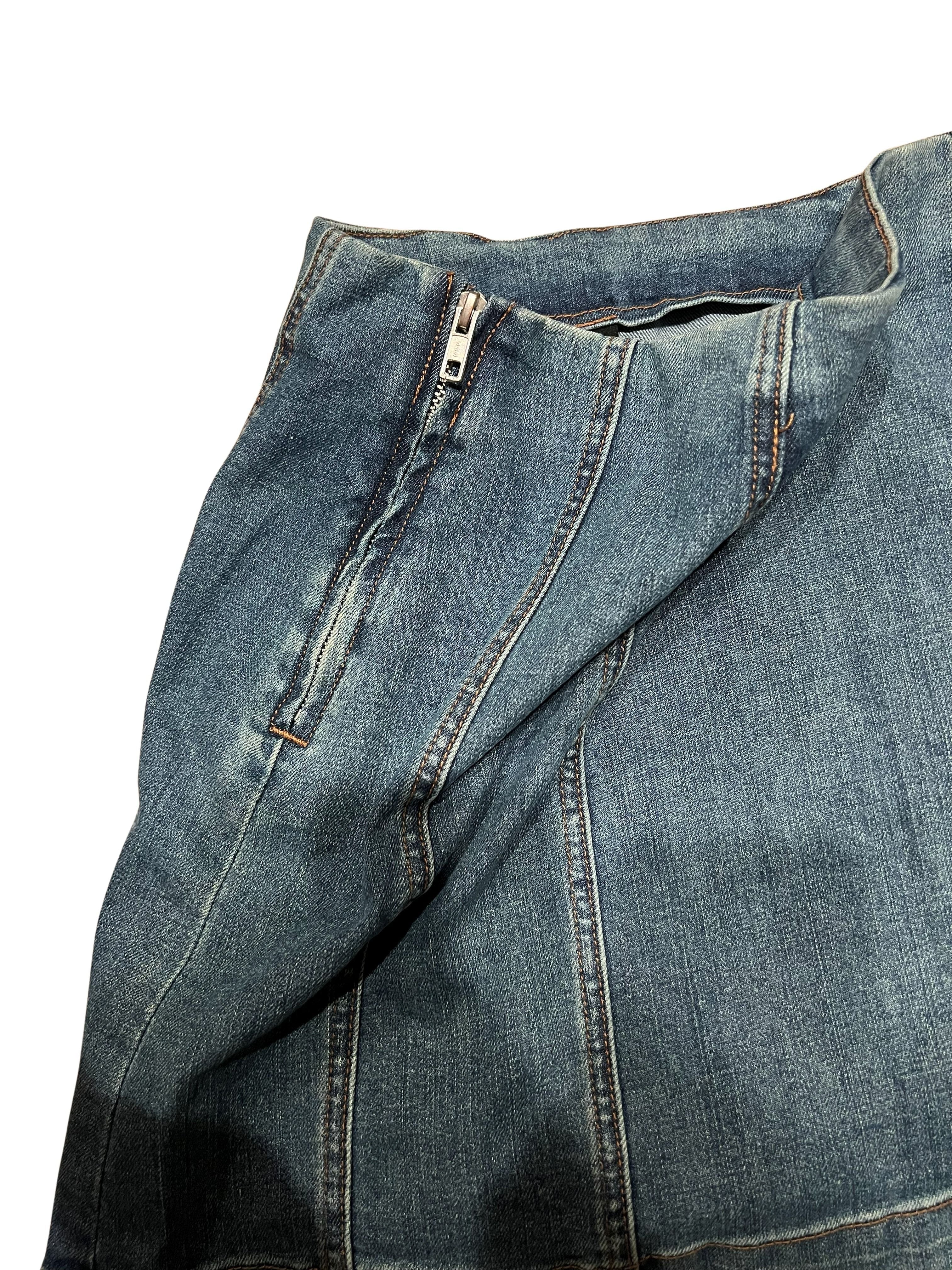 Cider Denim Mini Skirt with Lace-Up Side Detail - Midblue
