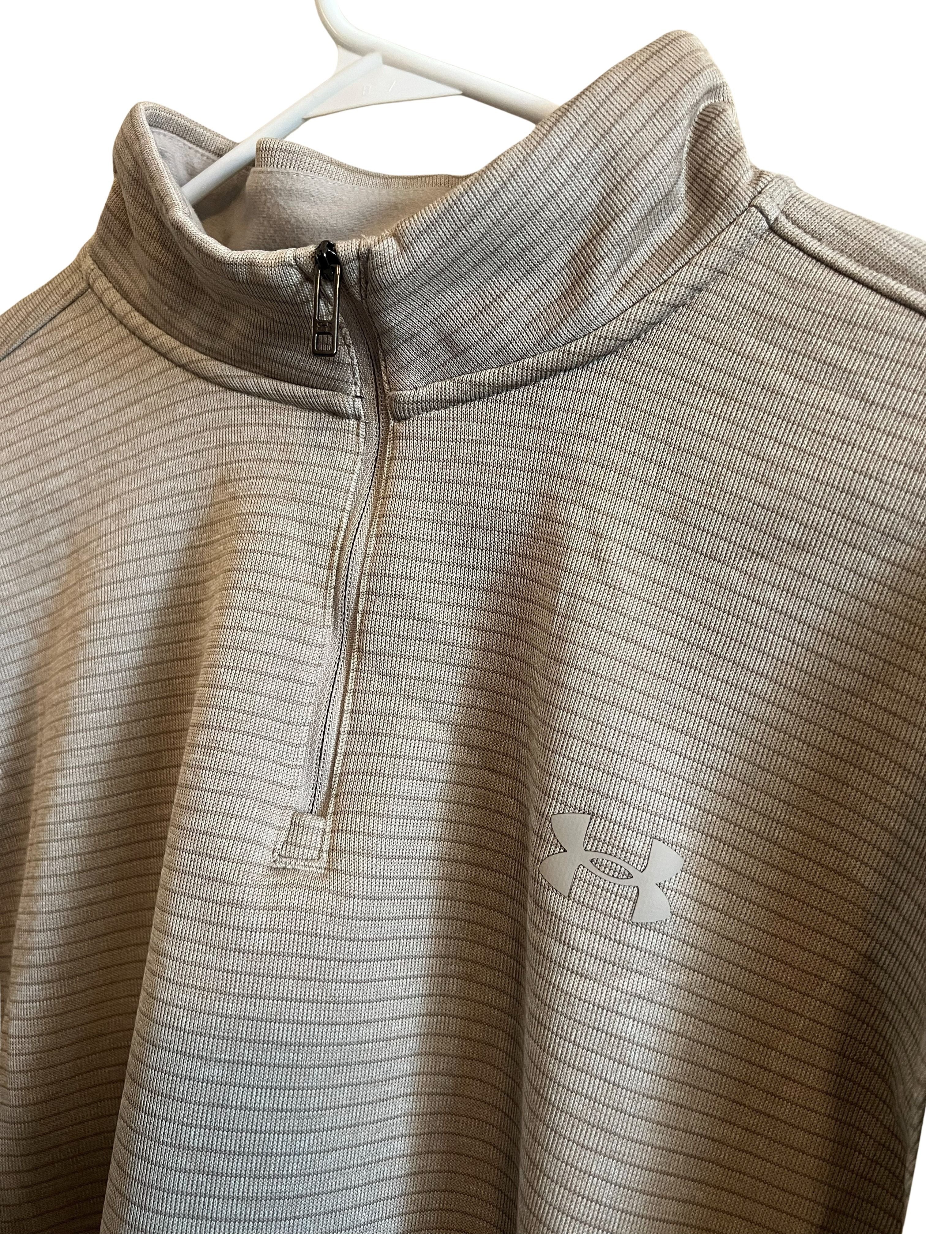 Under Armour Storm Golf 1/4 Zip Pullover Men's XL Tan Striped