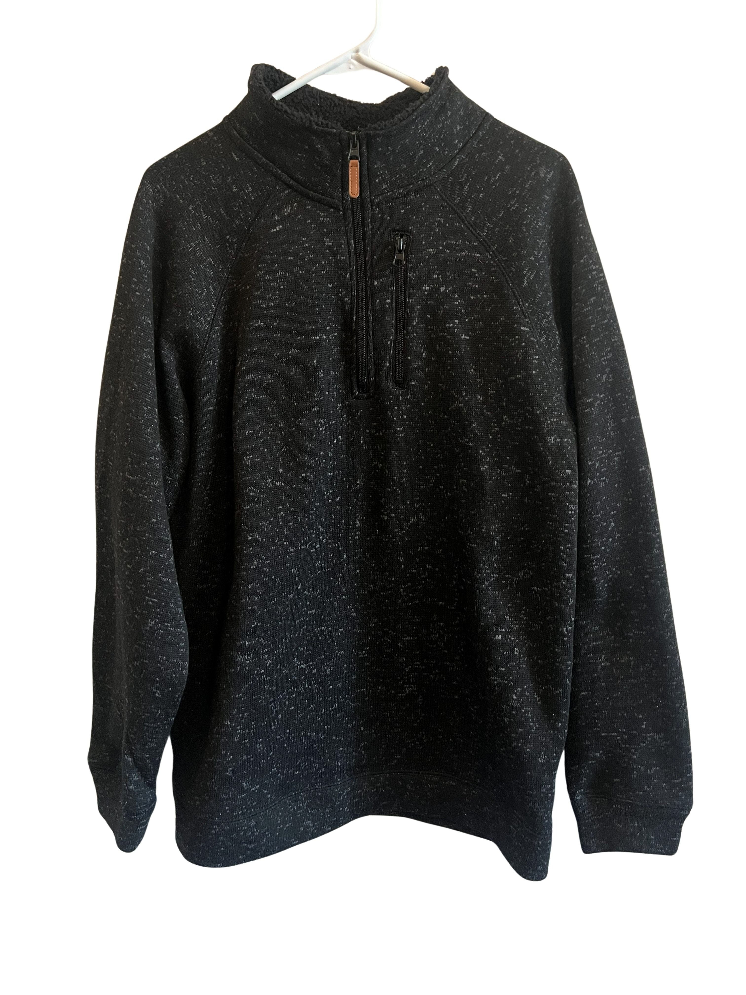 Heathered Black Sherpa-Lined Quarter-Zip Sweater Fleece Pullover