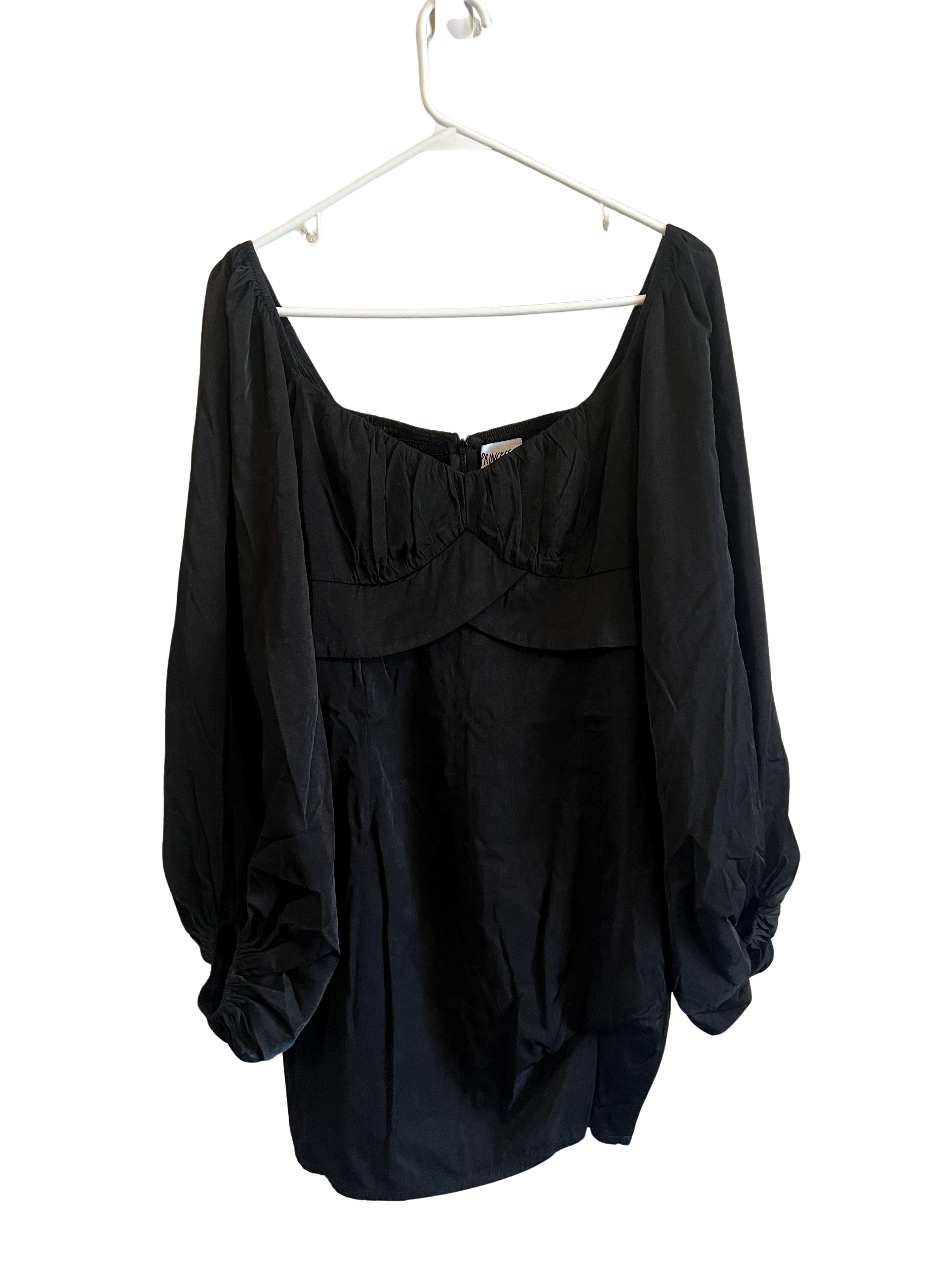 Princess Polly Black Off-Shoulder Balloon Sleeve Mini Dress Sz 4/8