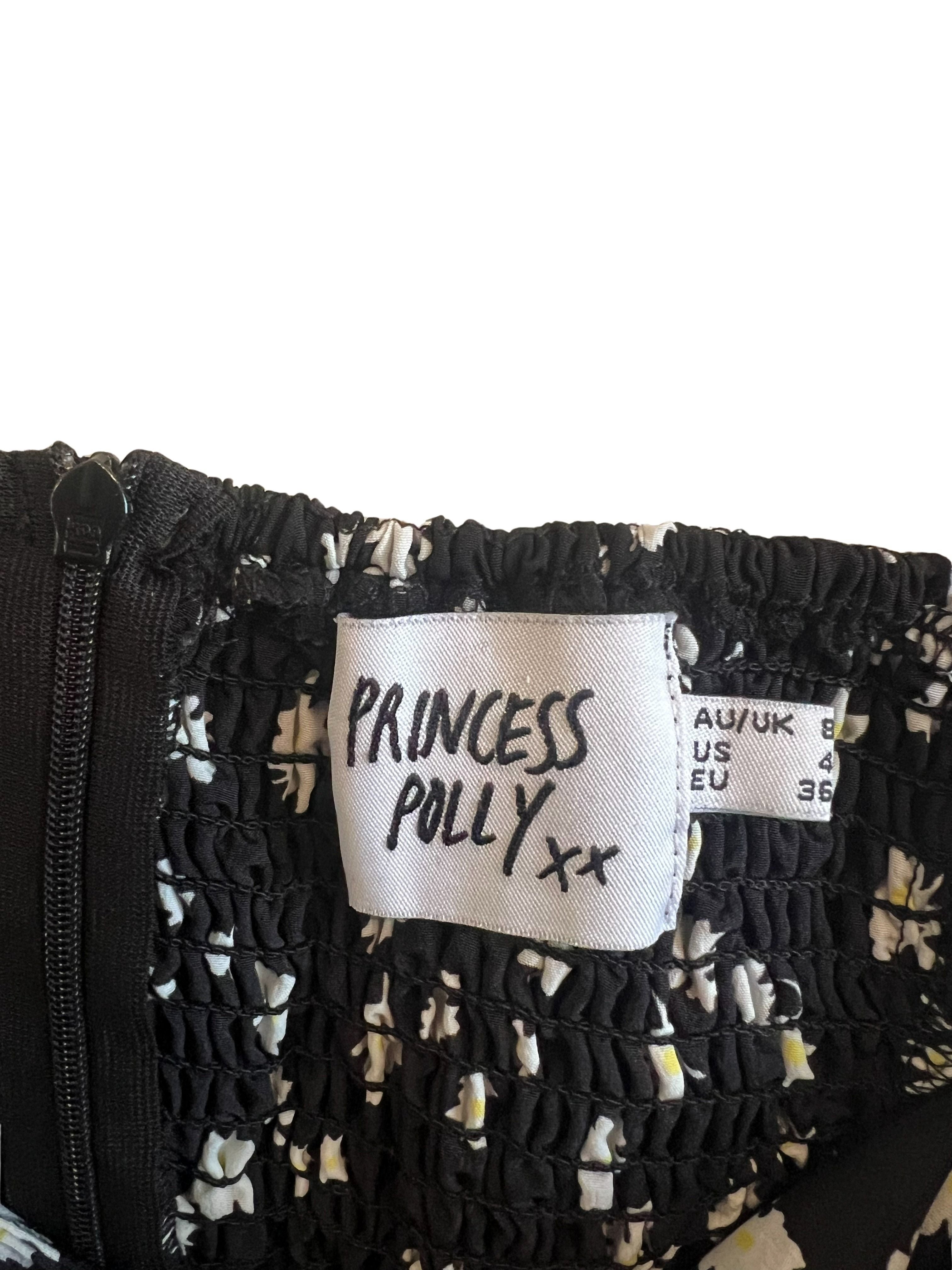 Princess Polly Black Daisy Floral Mini Slip Dress Size 4