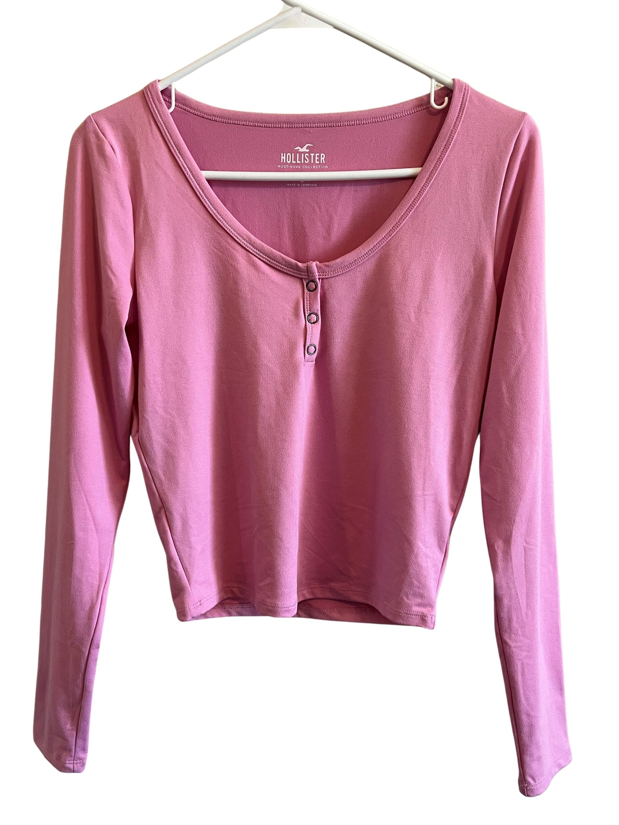 Hollister Pink Long Sleeve Henley Top - Size M