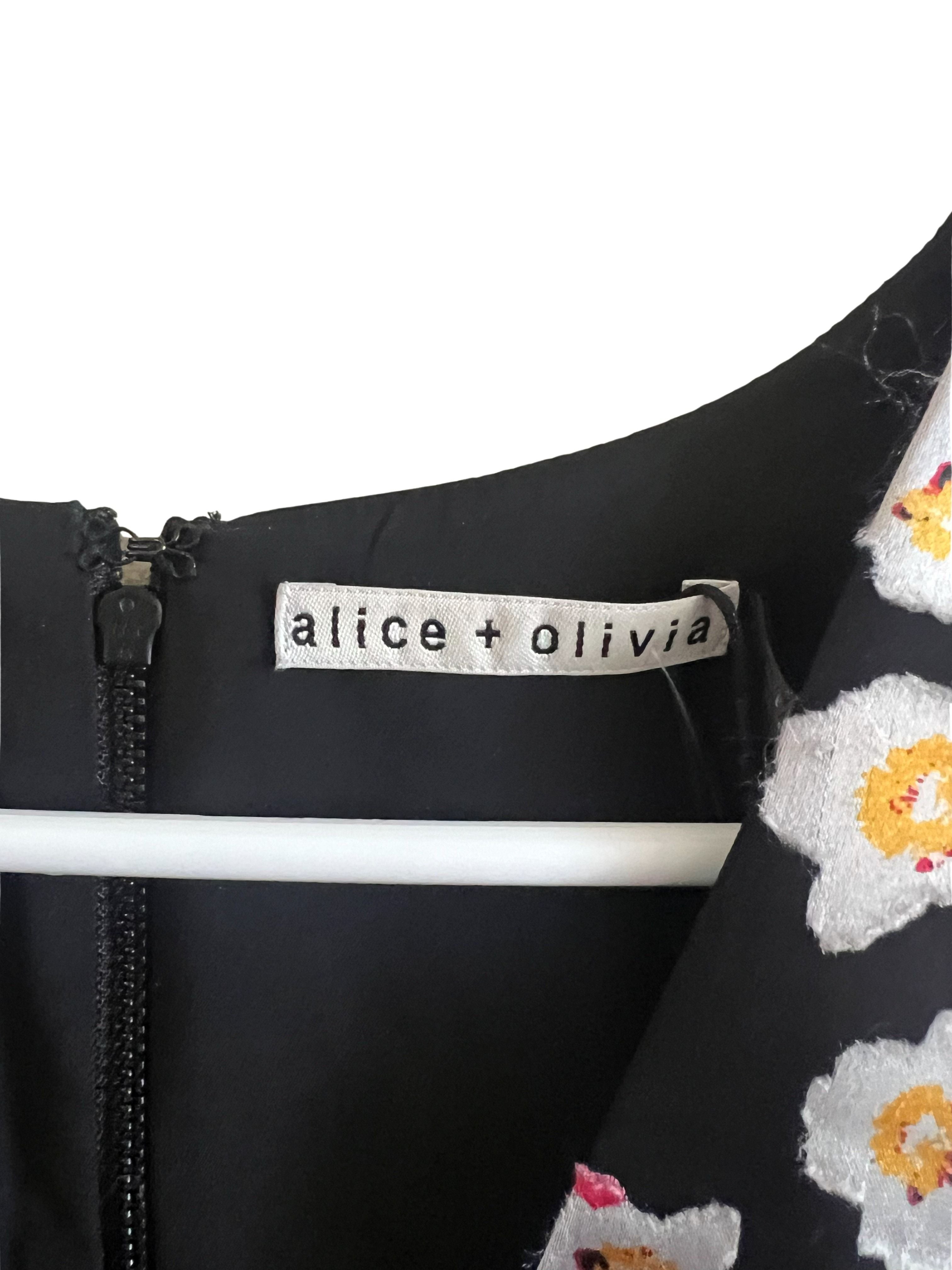 Alice + Olivia Black Floral Print Fit & Flare Dress Sz S NWT