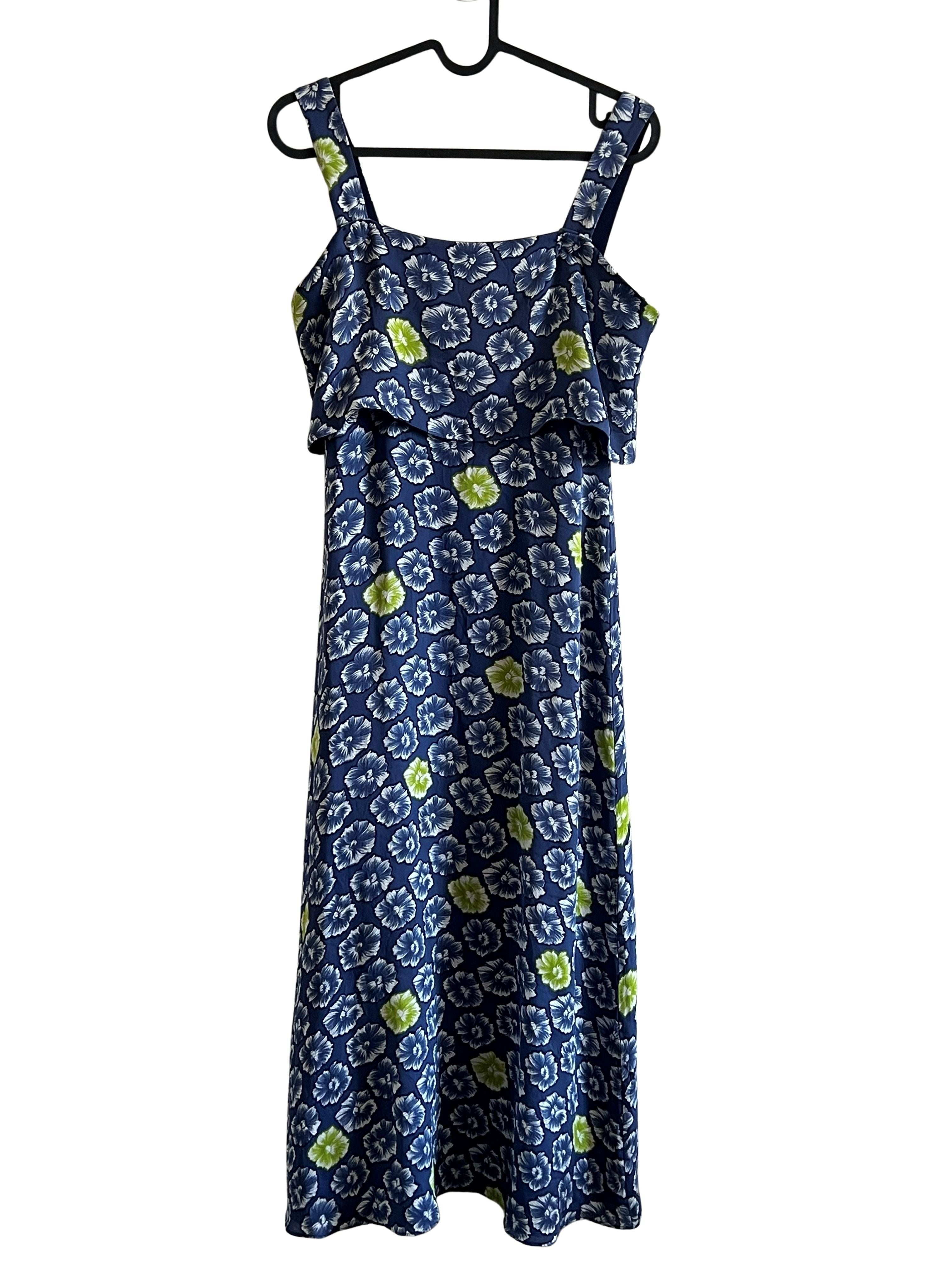 J.Crew Navy Floral Ruffle Midi Dress Size 6