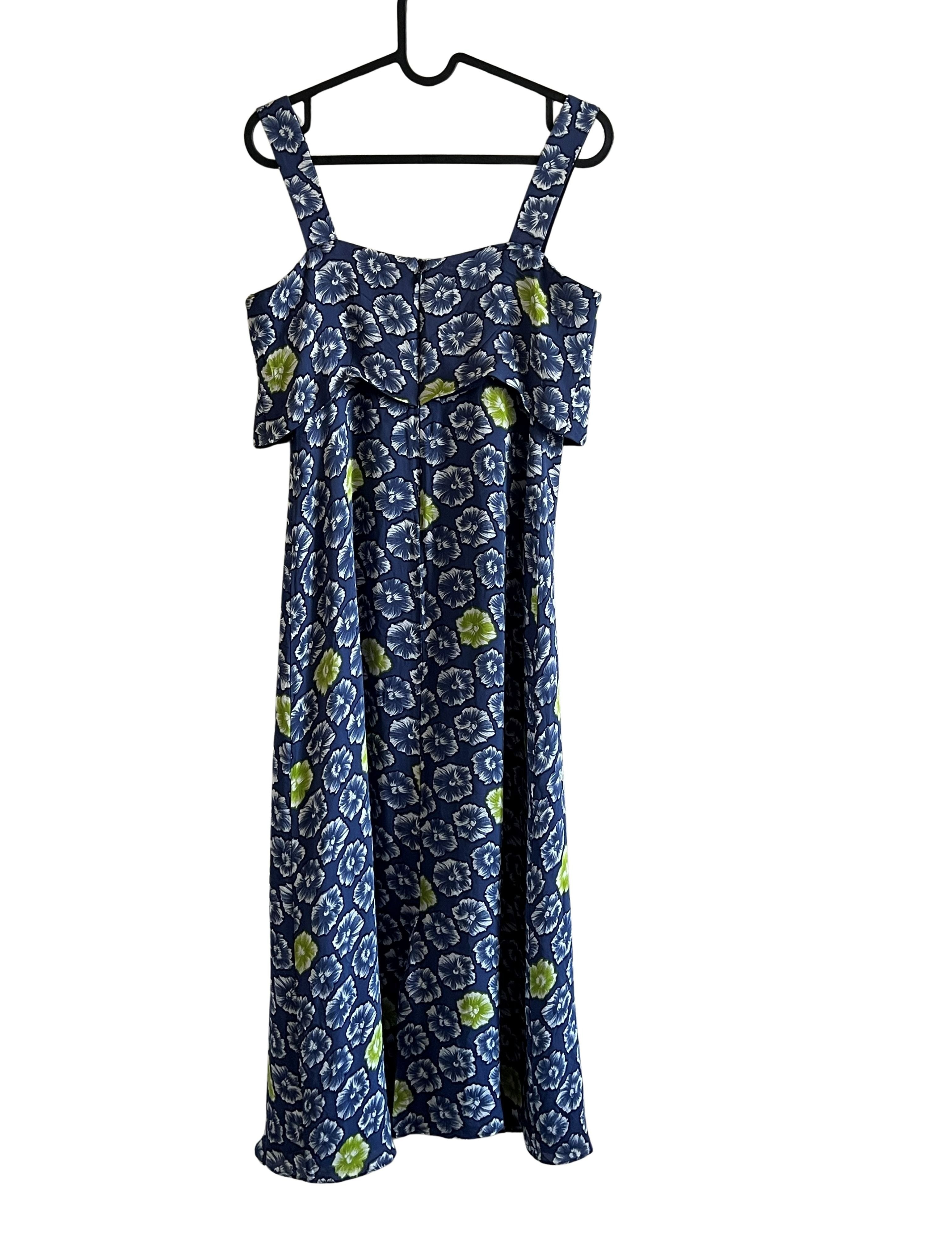 J.Crew Navy Floral Ruffle Midi Dress Size 6
