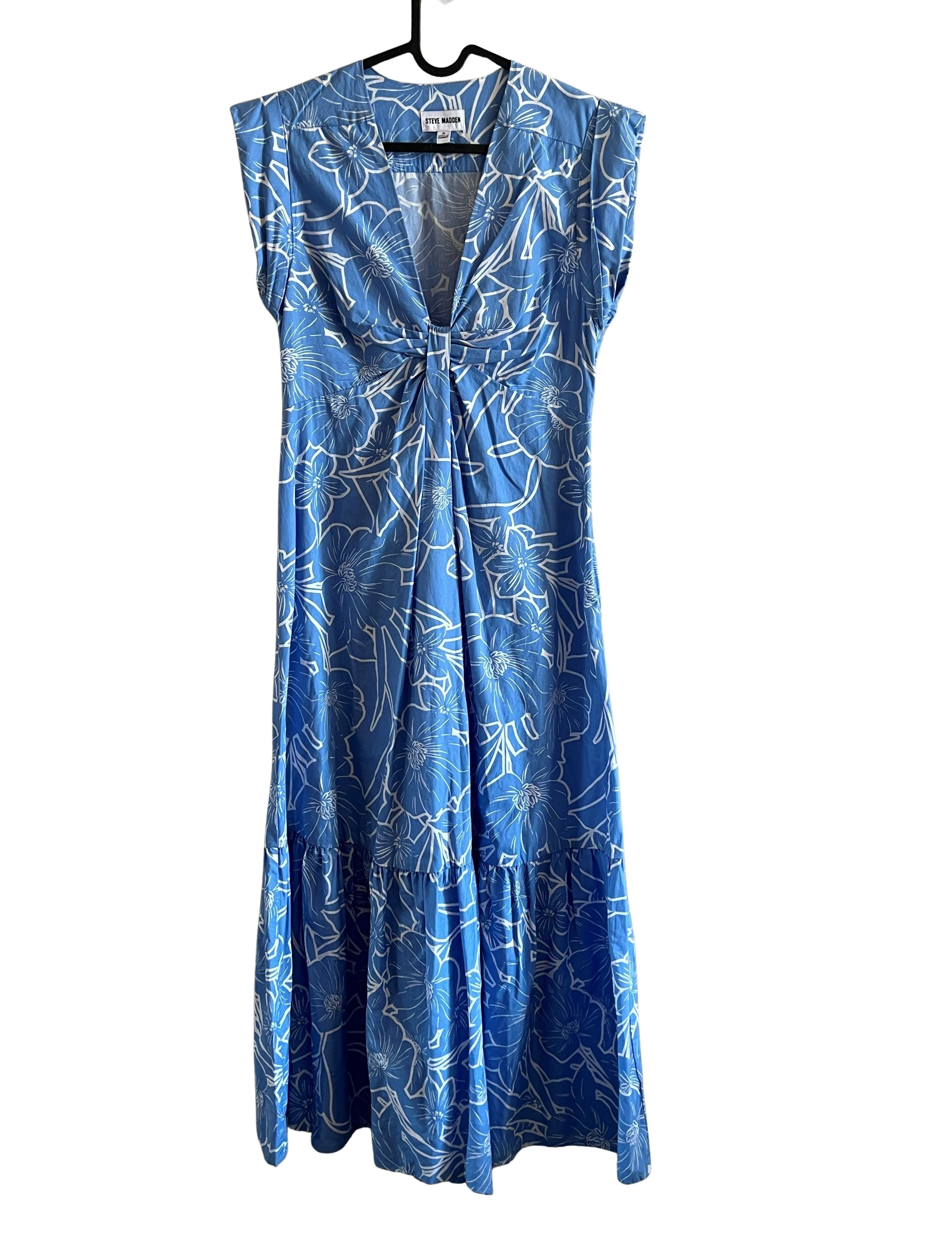Steve Madden Blue Floral Tiered Midi Dress - Size S