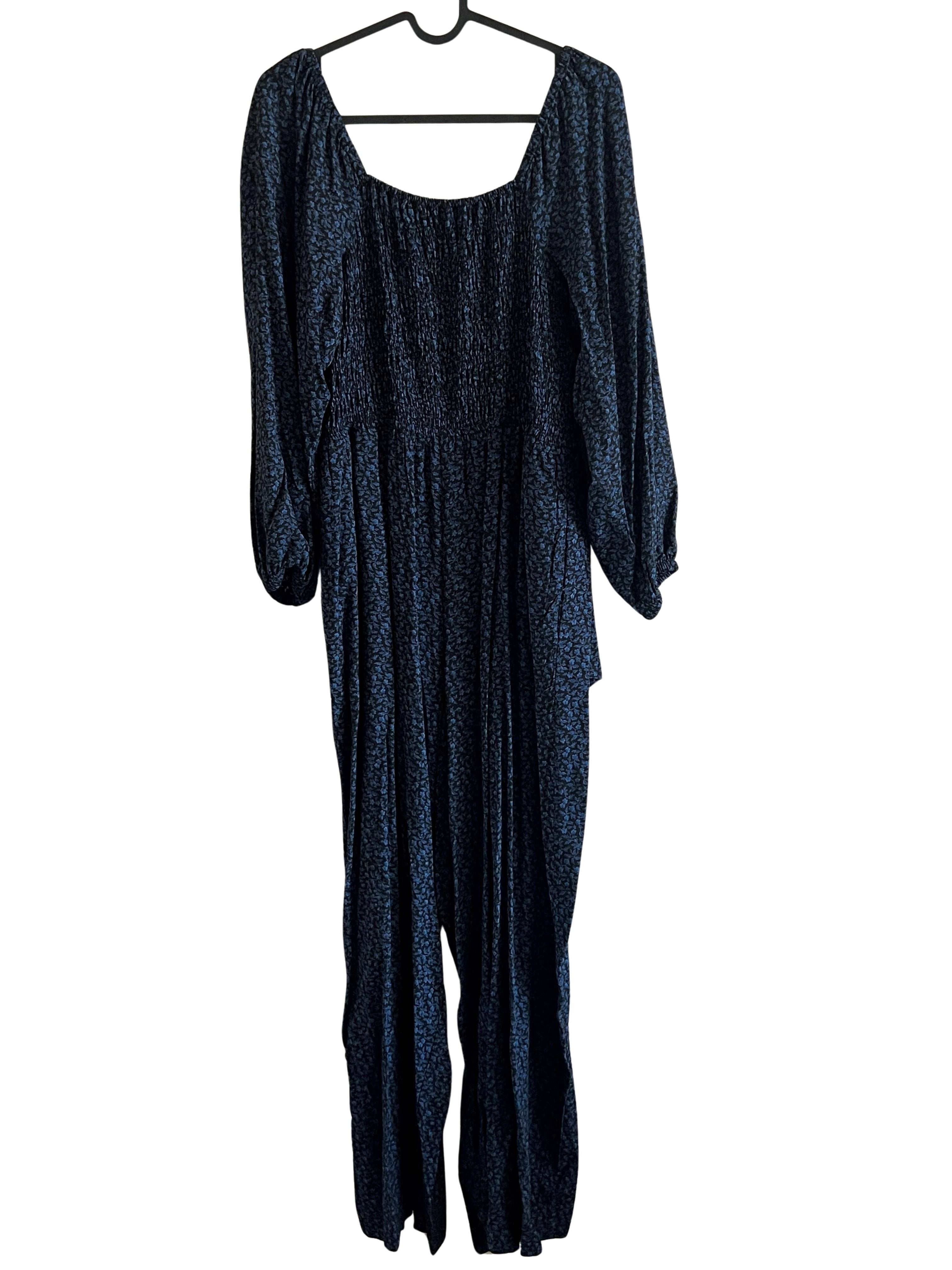 Madewell Navy Floral Smocked Long Sleeve Jumpsuit Size 10