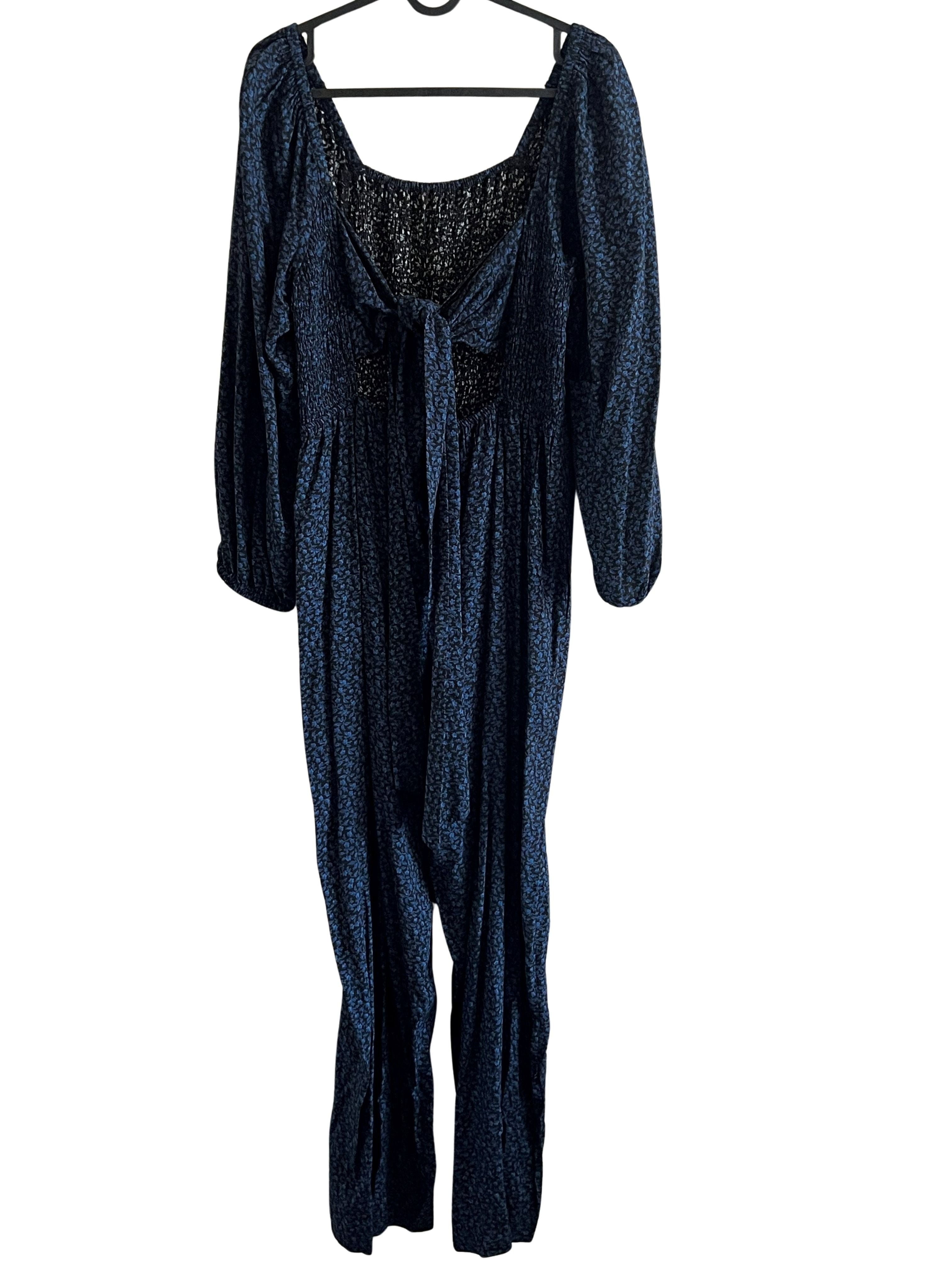 Madewell Navy Floral Smocked Long Sleeve Jumpsuit Size 10