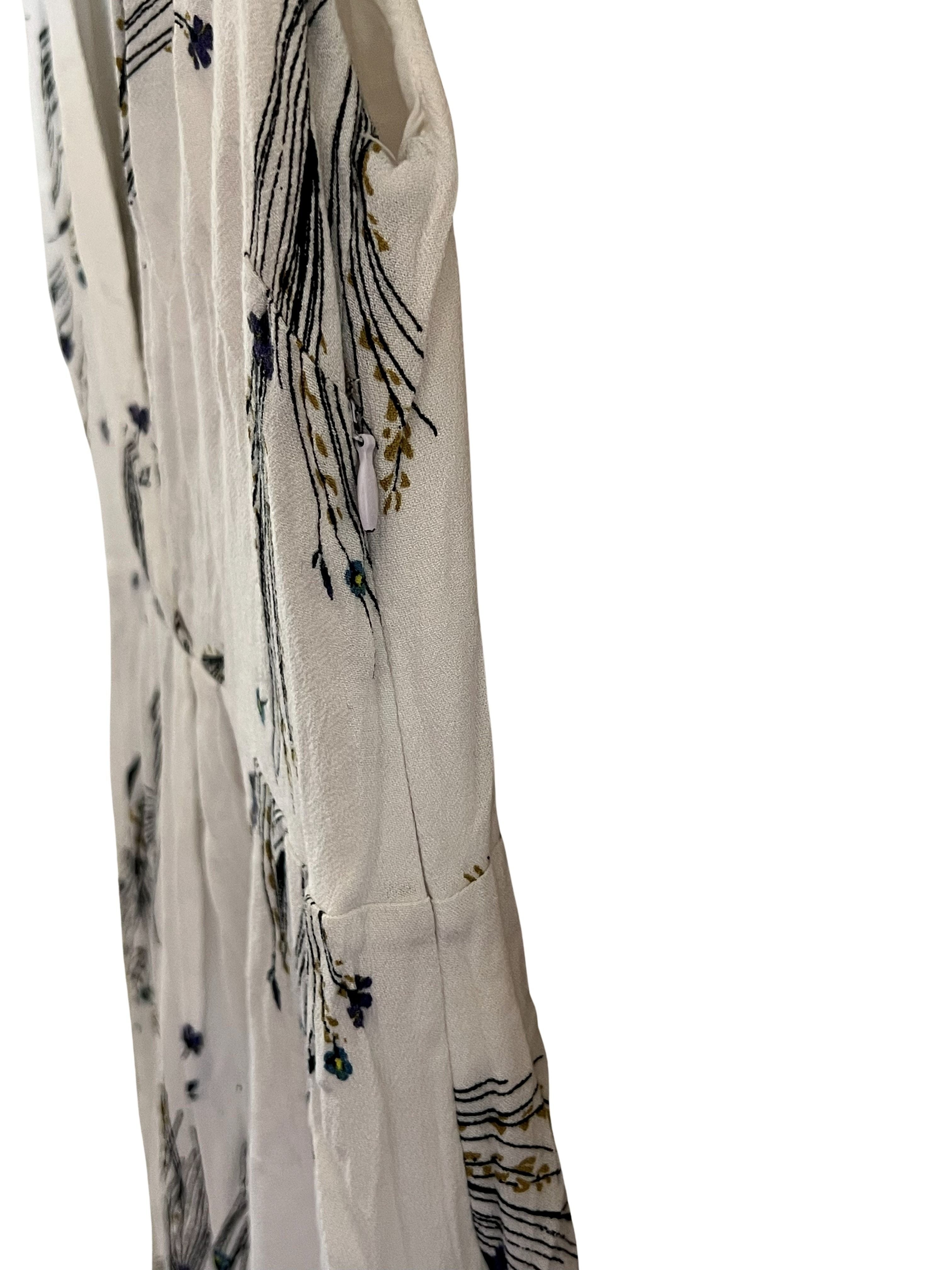 Free People White Floral Print Midi Dress Size 0 Cap Sleeve V-Neck