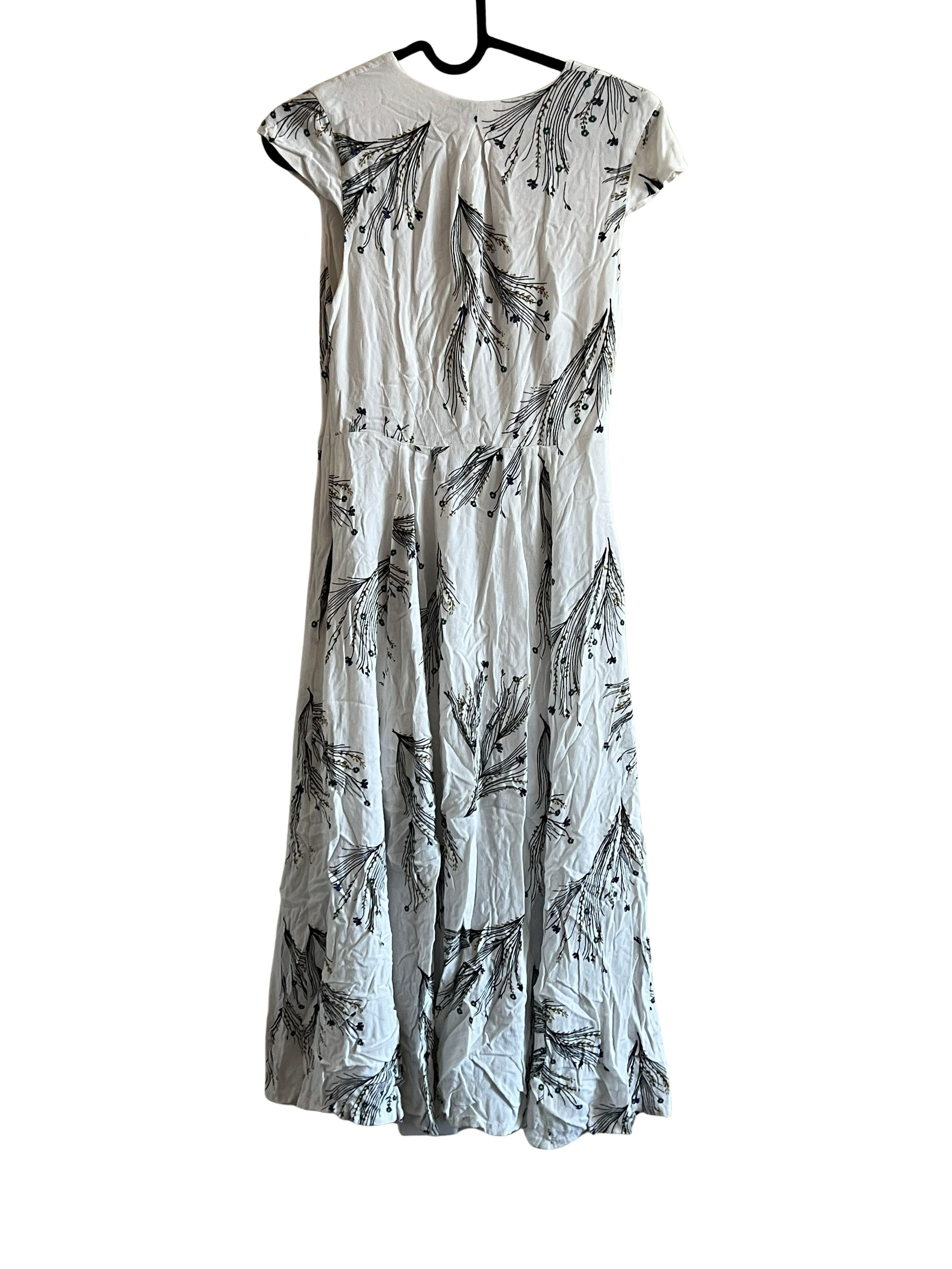 Free People White Floral Print Midi Dress Size 0 Cap Sleeve V-Neck