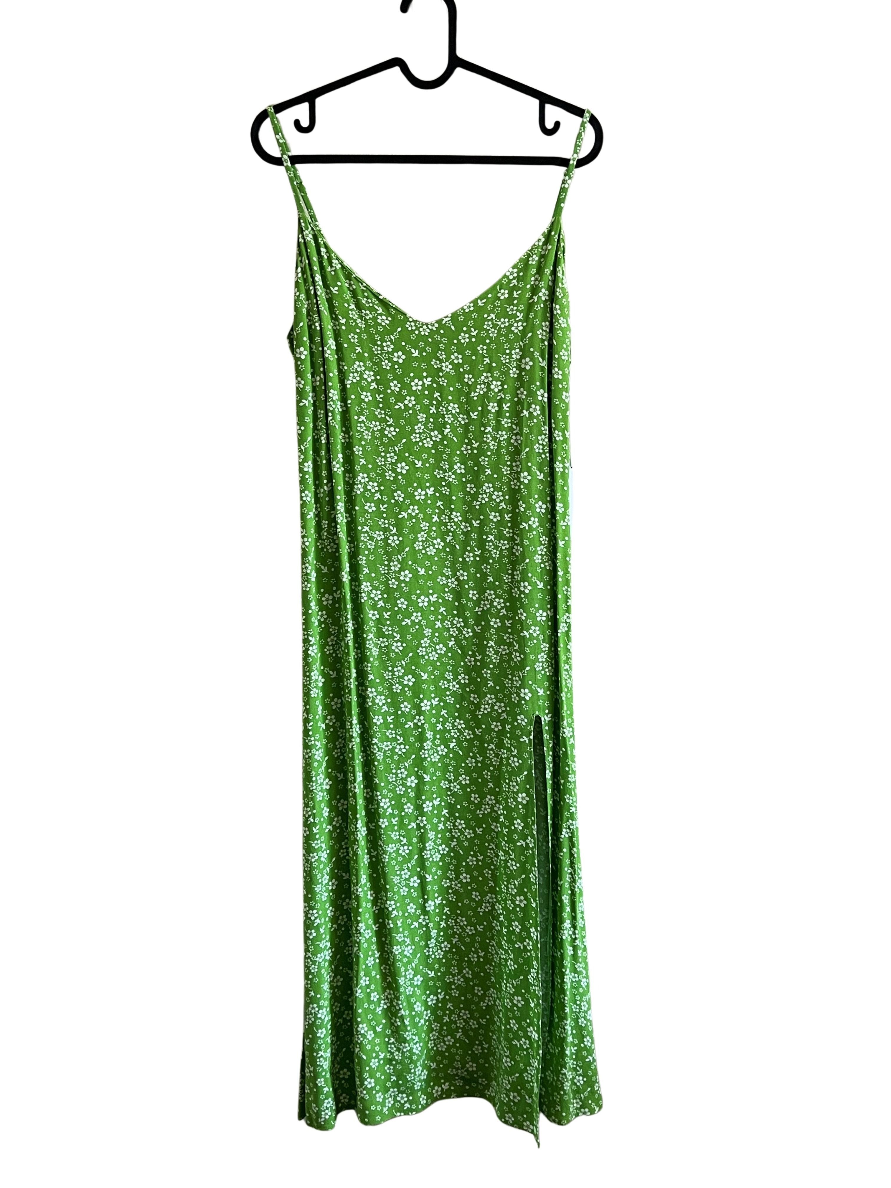 Reformation Green Floral Midi Slip Dress with Side Slit - Size 8