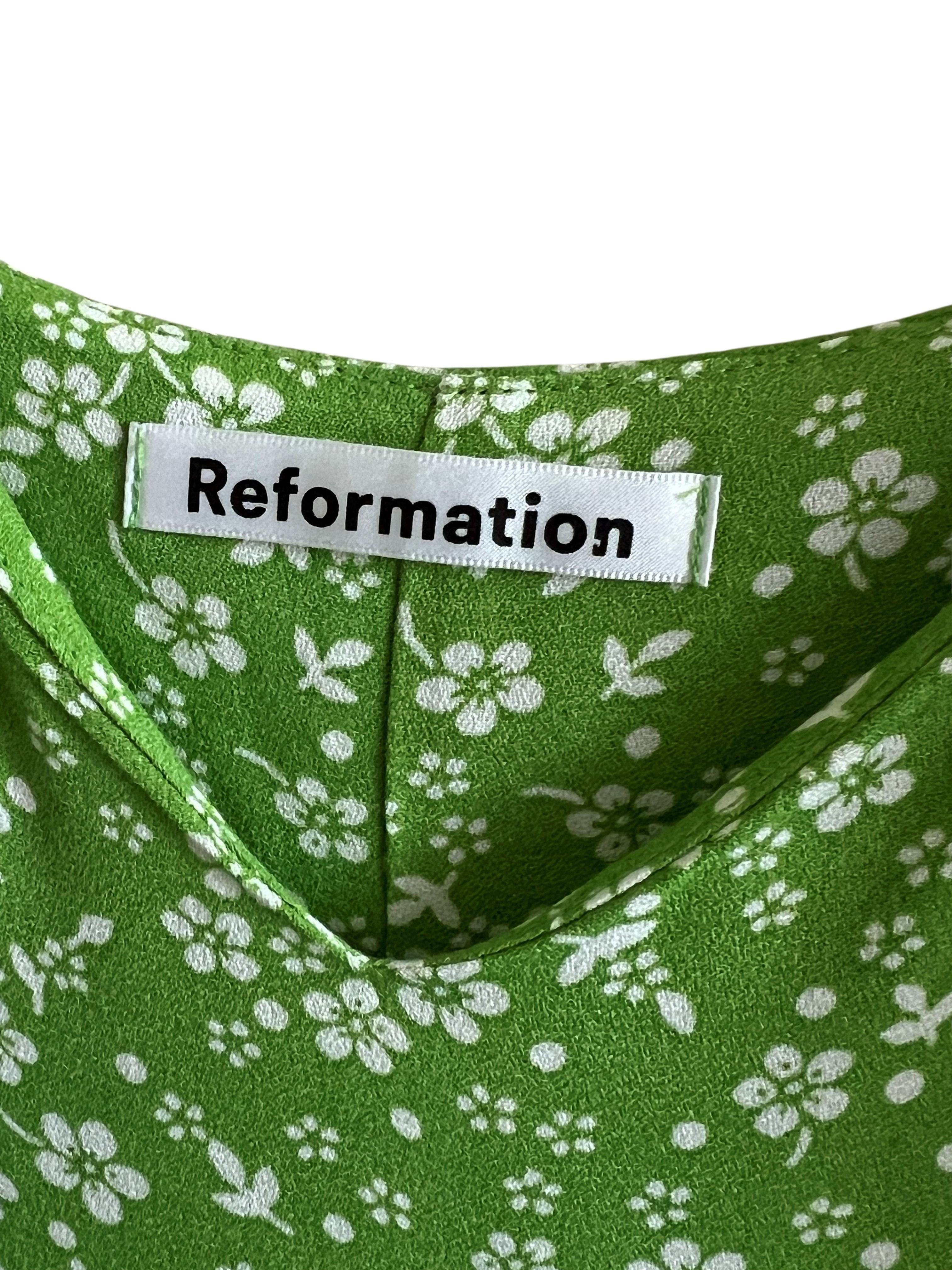 Reformation Green Floral Midi Slip Dress with Side Slit - Size 8