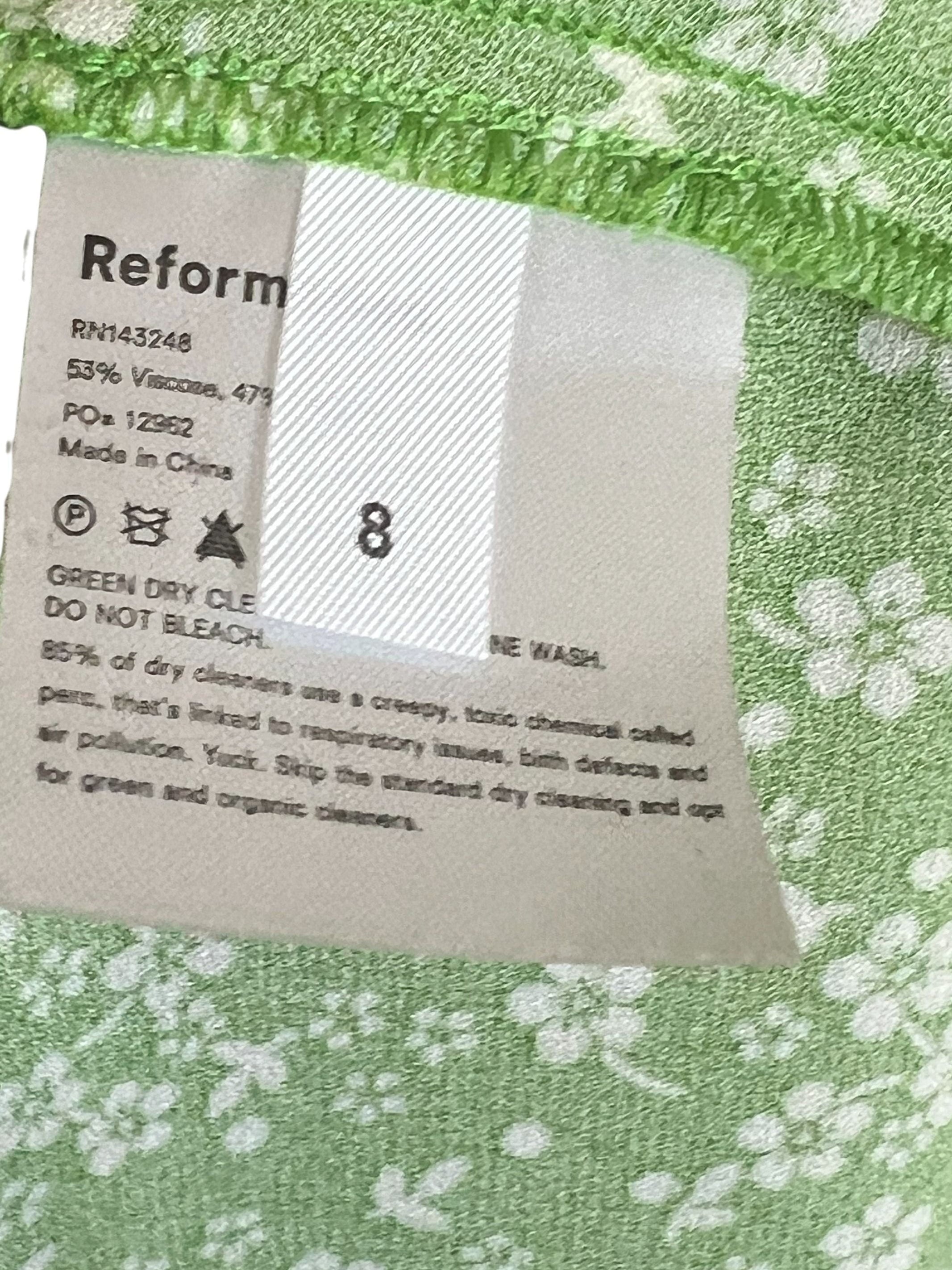 Reformation Green Floral Midi Slip Dress with Side Slit - Size 8
