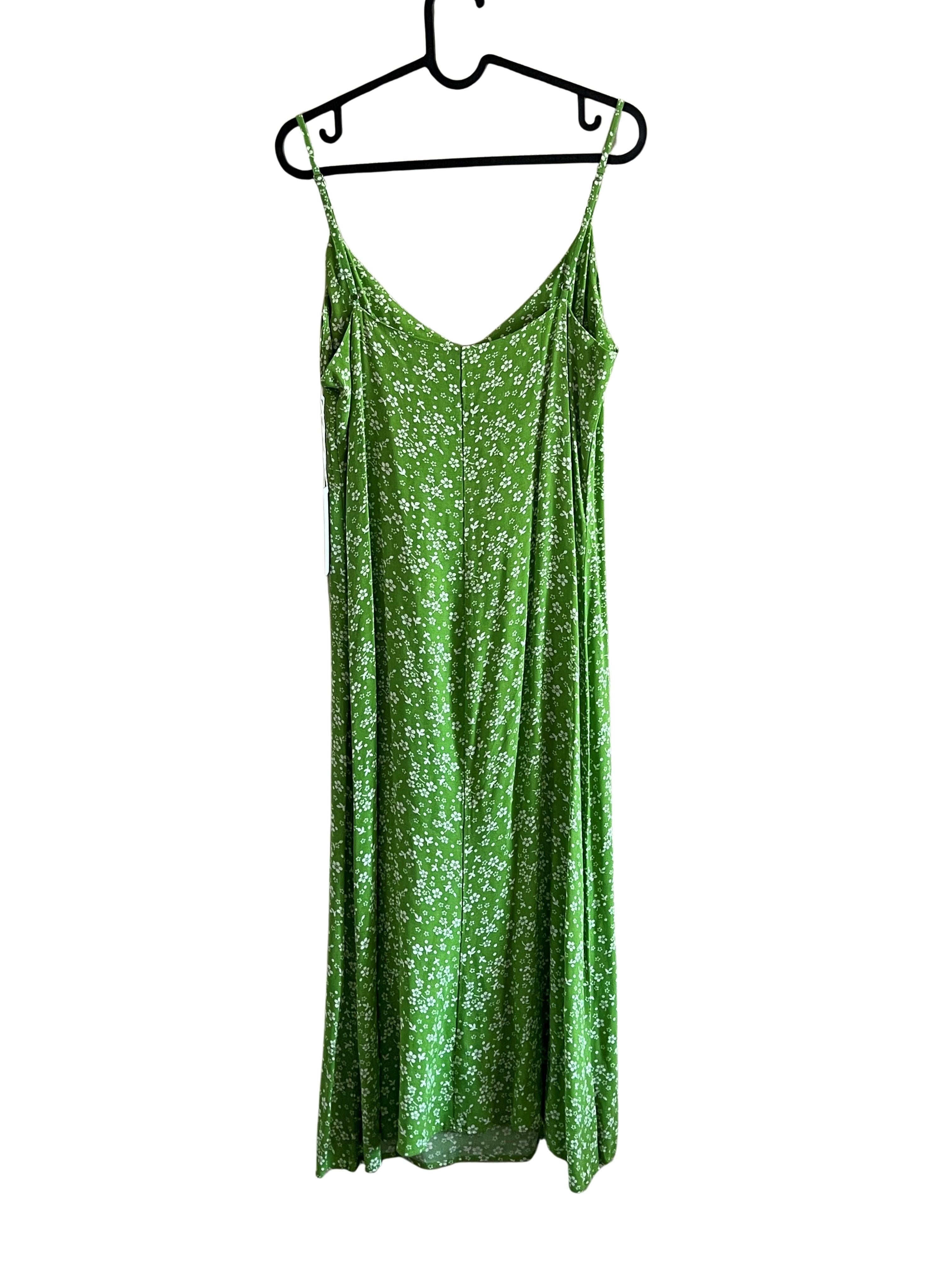 Reformation Green Floral Midi Slip Dress with Side Slit - Size 8