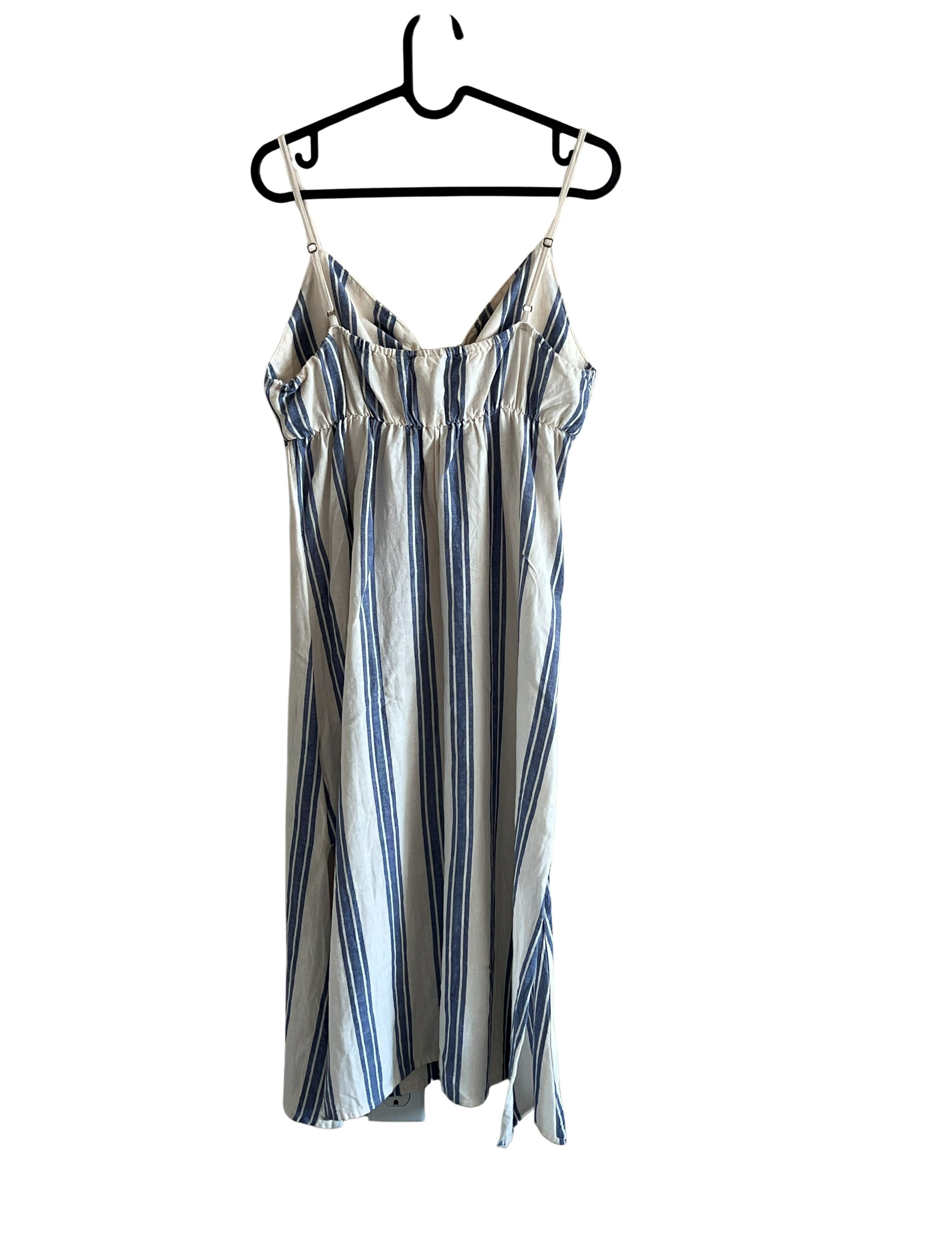 Roxy Blue & Cream Striped Midi Dress with Tie Front