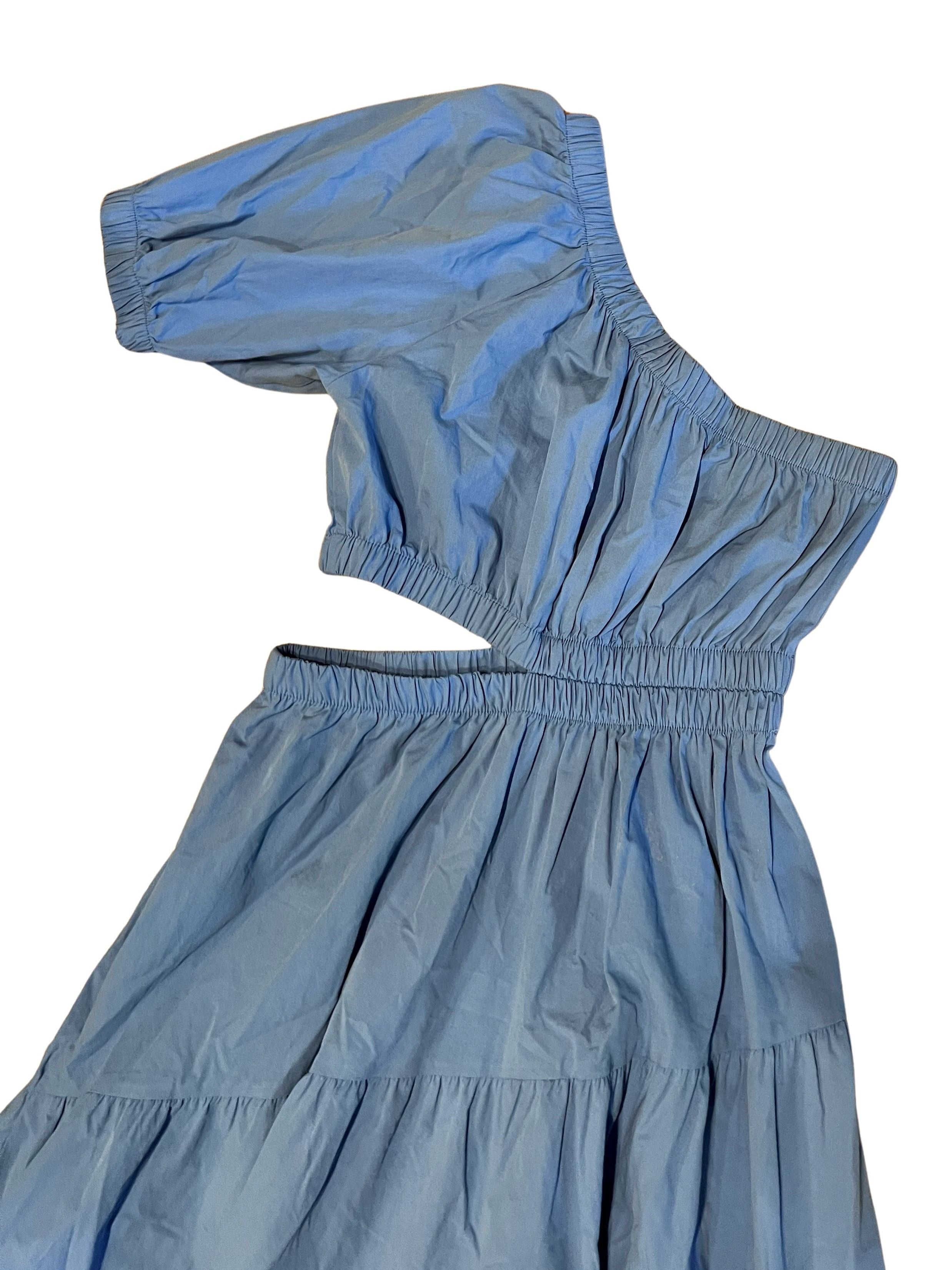 Steve Madden Blue One-Shoulder Tiered Cut-Out Maxi Dress Size S