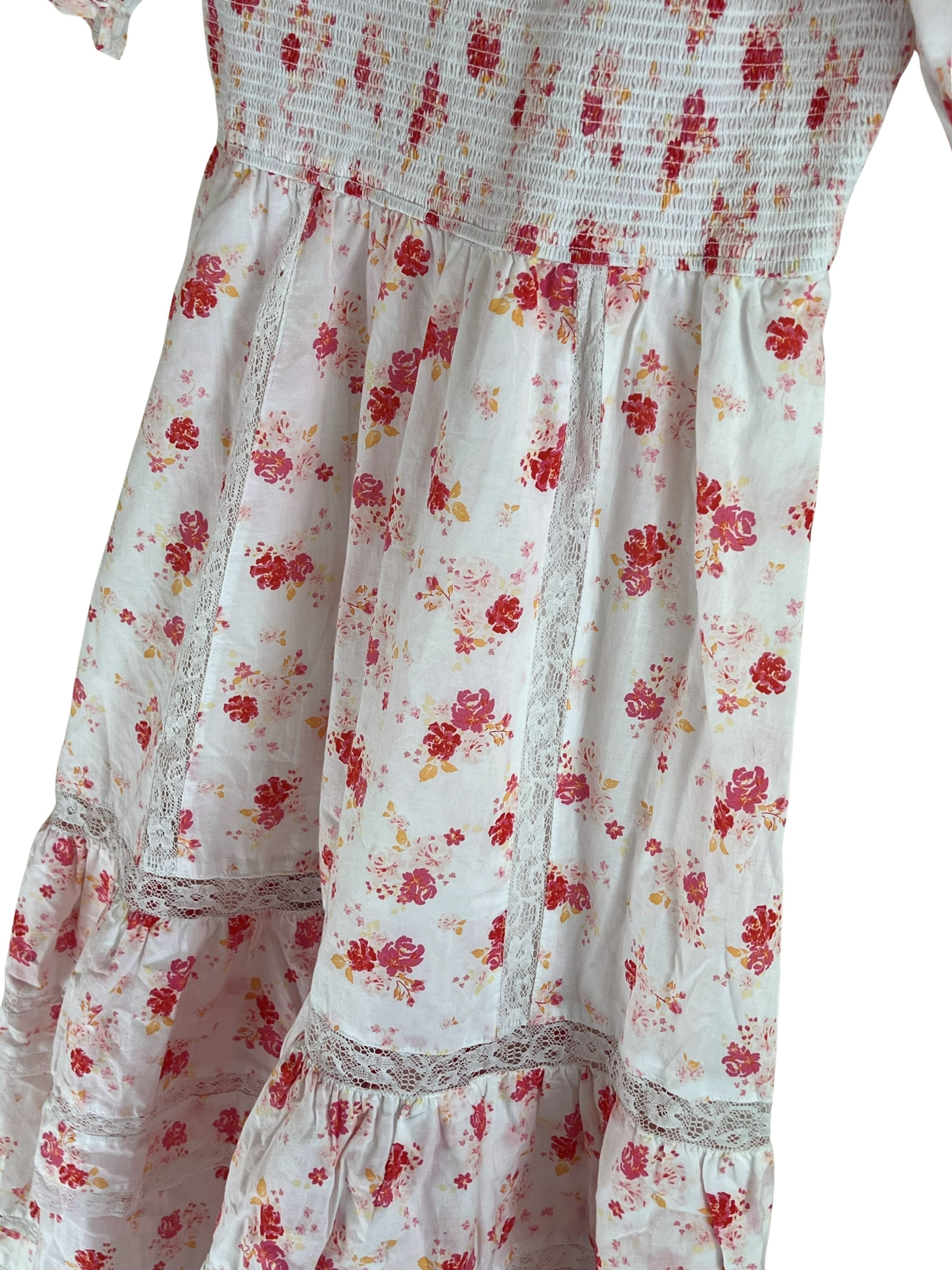 LoveShackFancy Floral Smocked Puff Sleeve Midi Dress