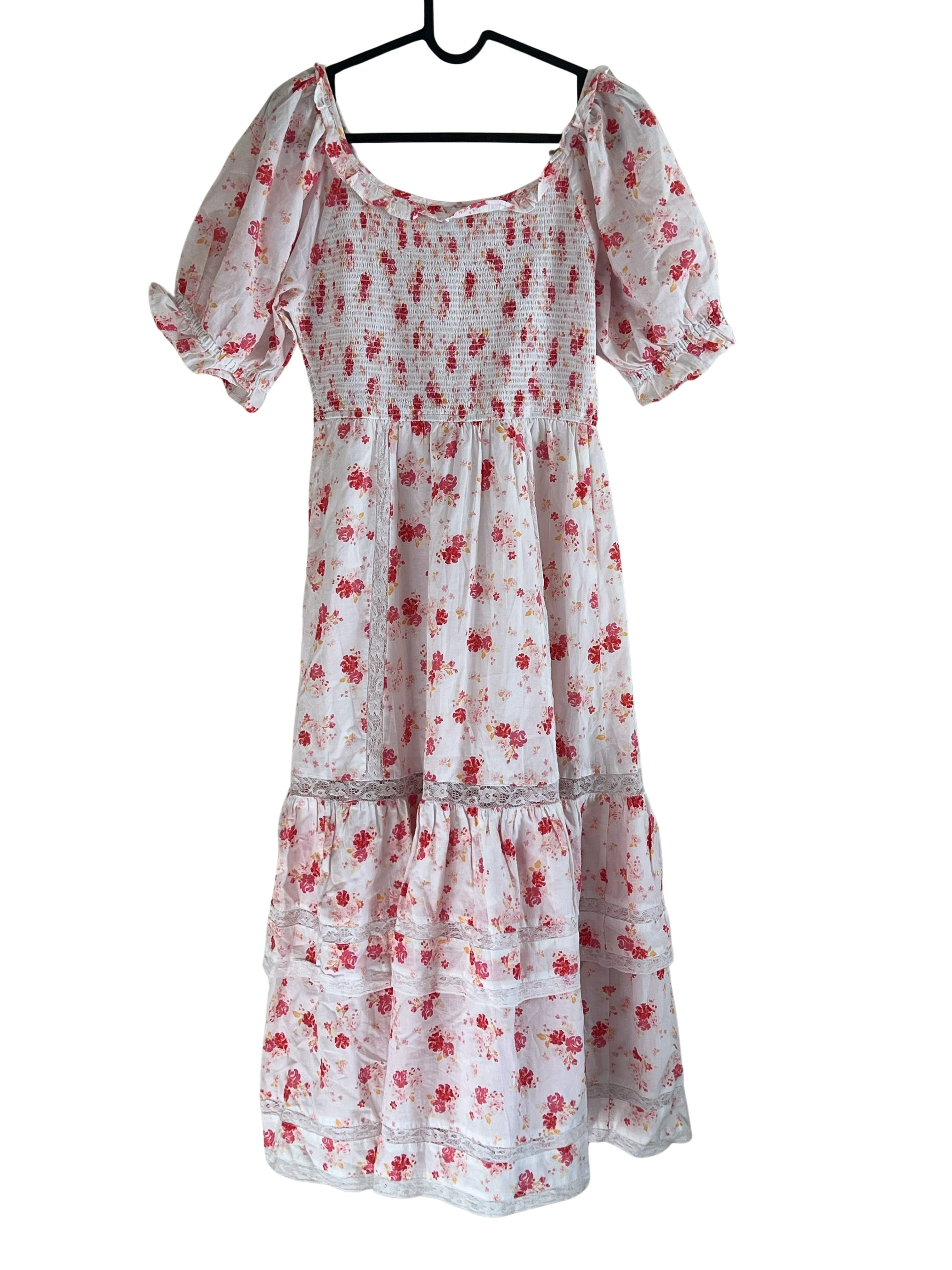 LoveShackFancy Floral Smocked Puff Sleeve Midi Dress