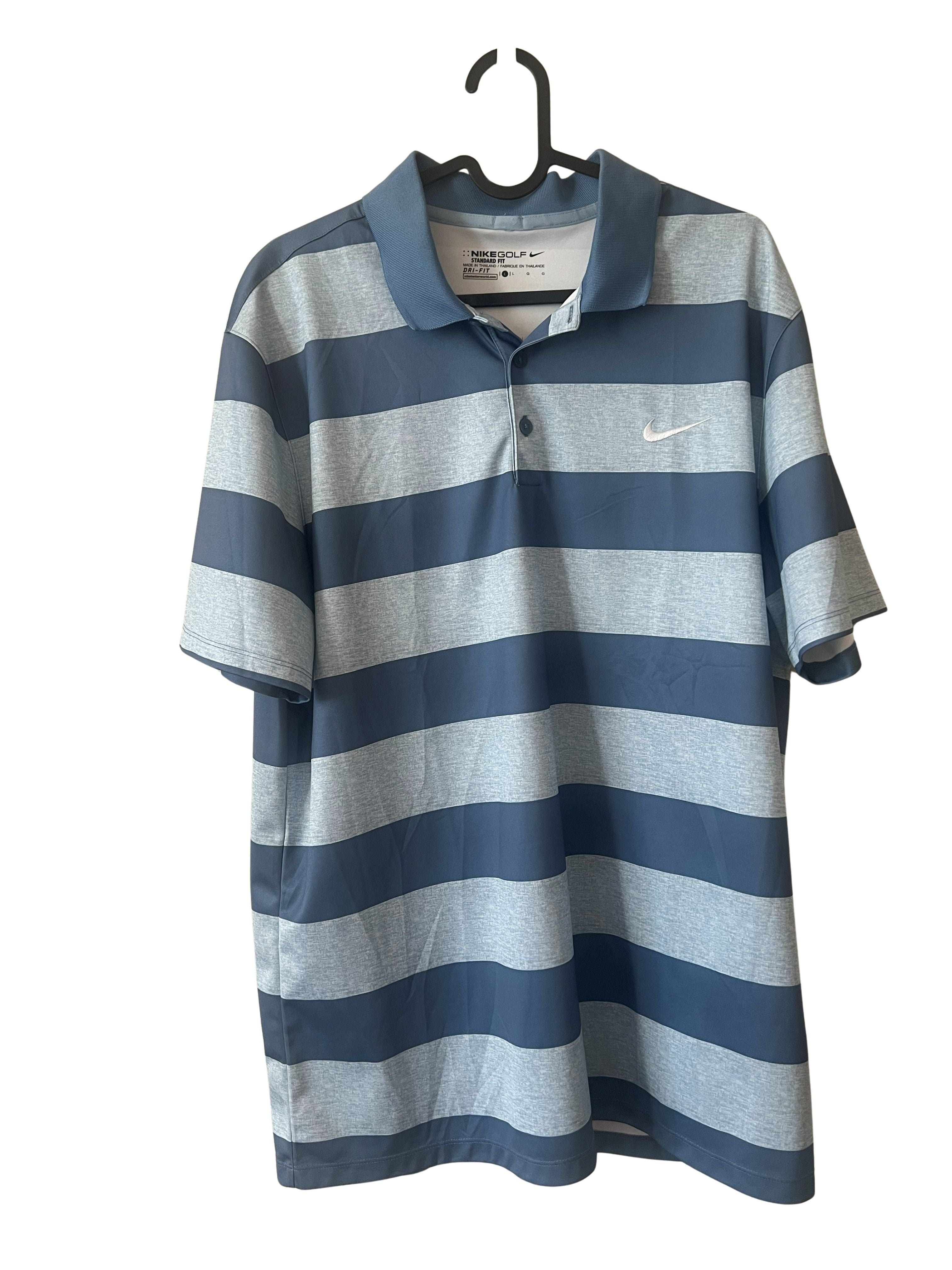 Nike Golf Men's Dri-Fit Striped Polo Shirt Size L Blue Gray