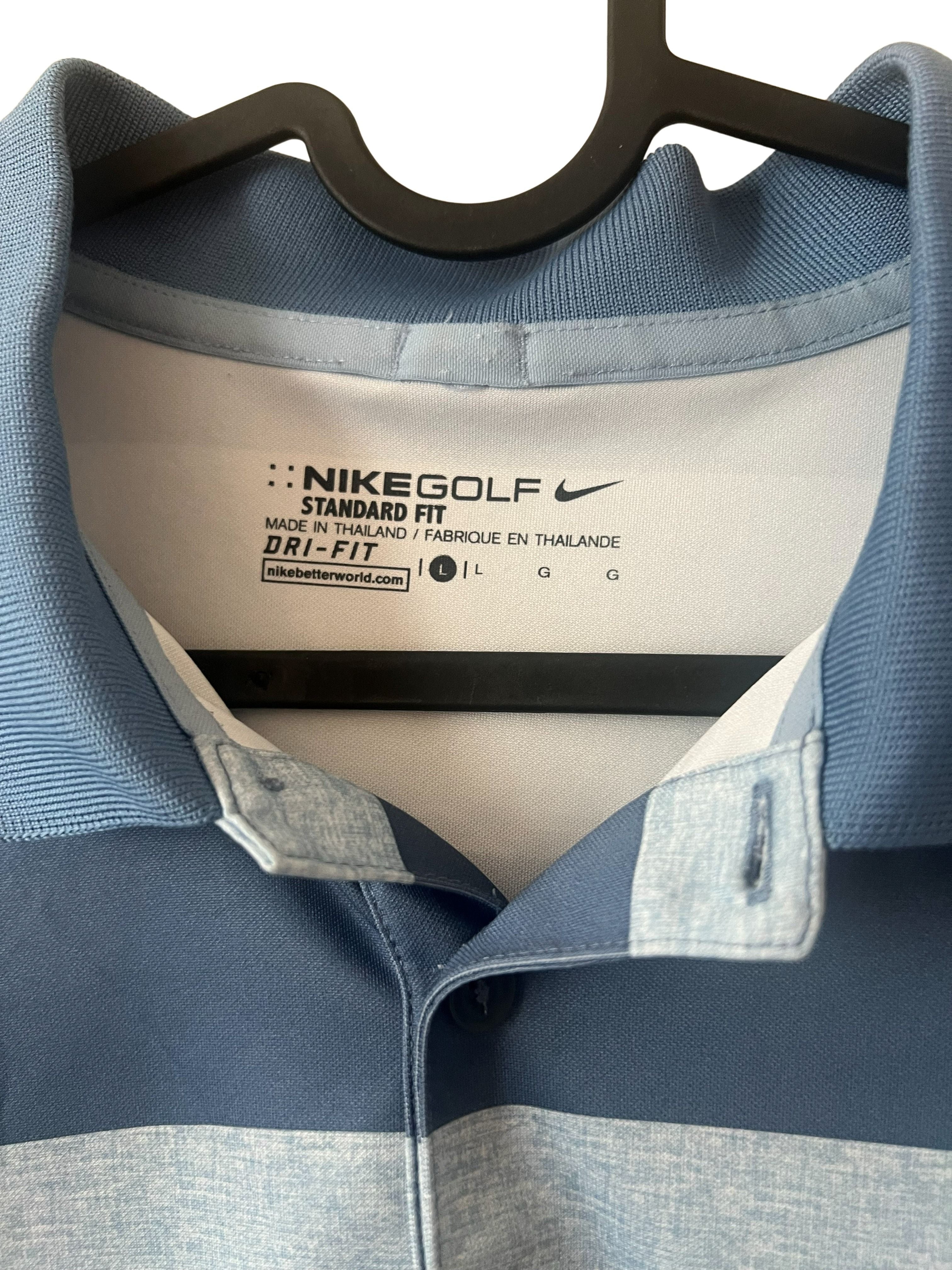 Nike Golf Men's Dri-Fit Striped Polo Shirt Size L Blue Gray