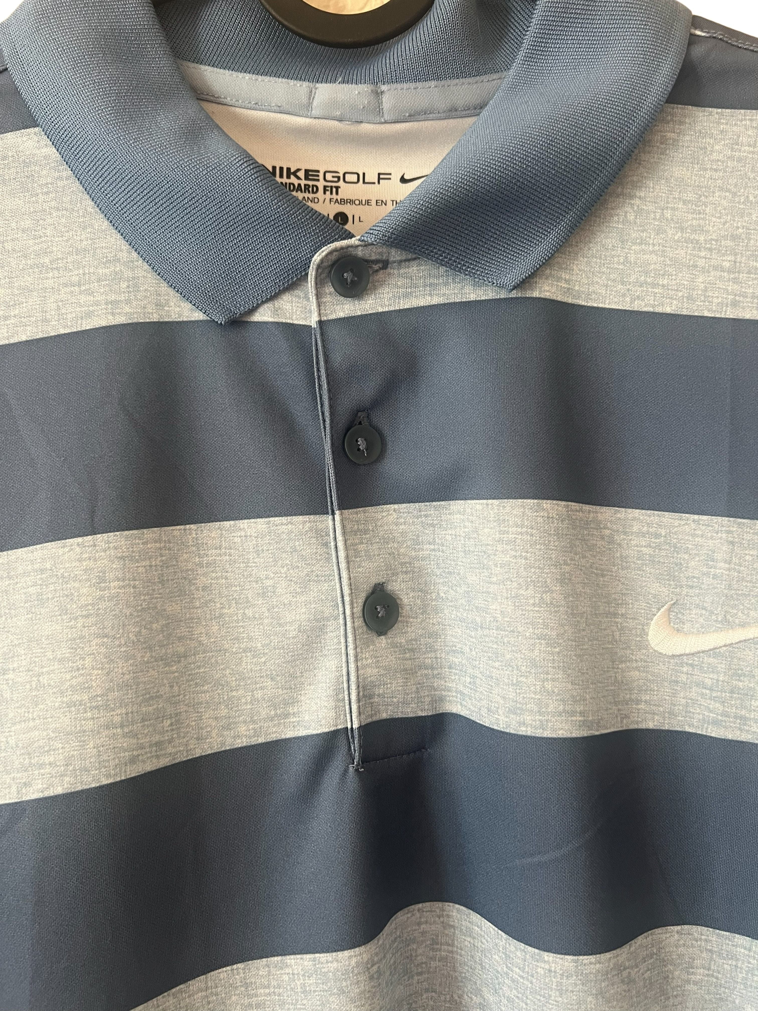 Nike Golf Men's Dri-Fit Striped Polo Shirt Size L Blue Gray