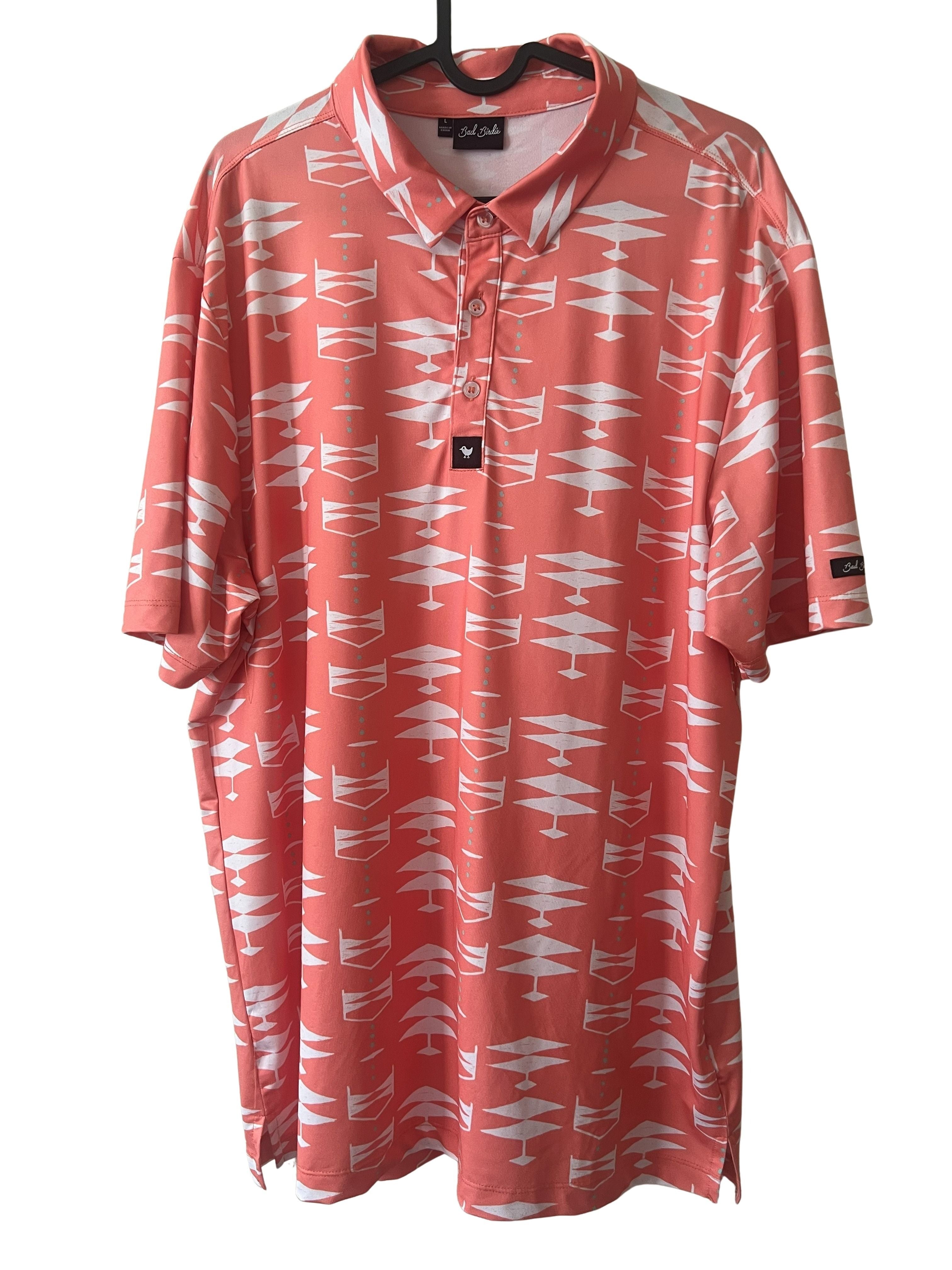 Bad Birdie Men's Golf Polo Size L Coral Geometric Aztec Print
