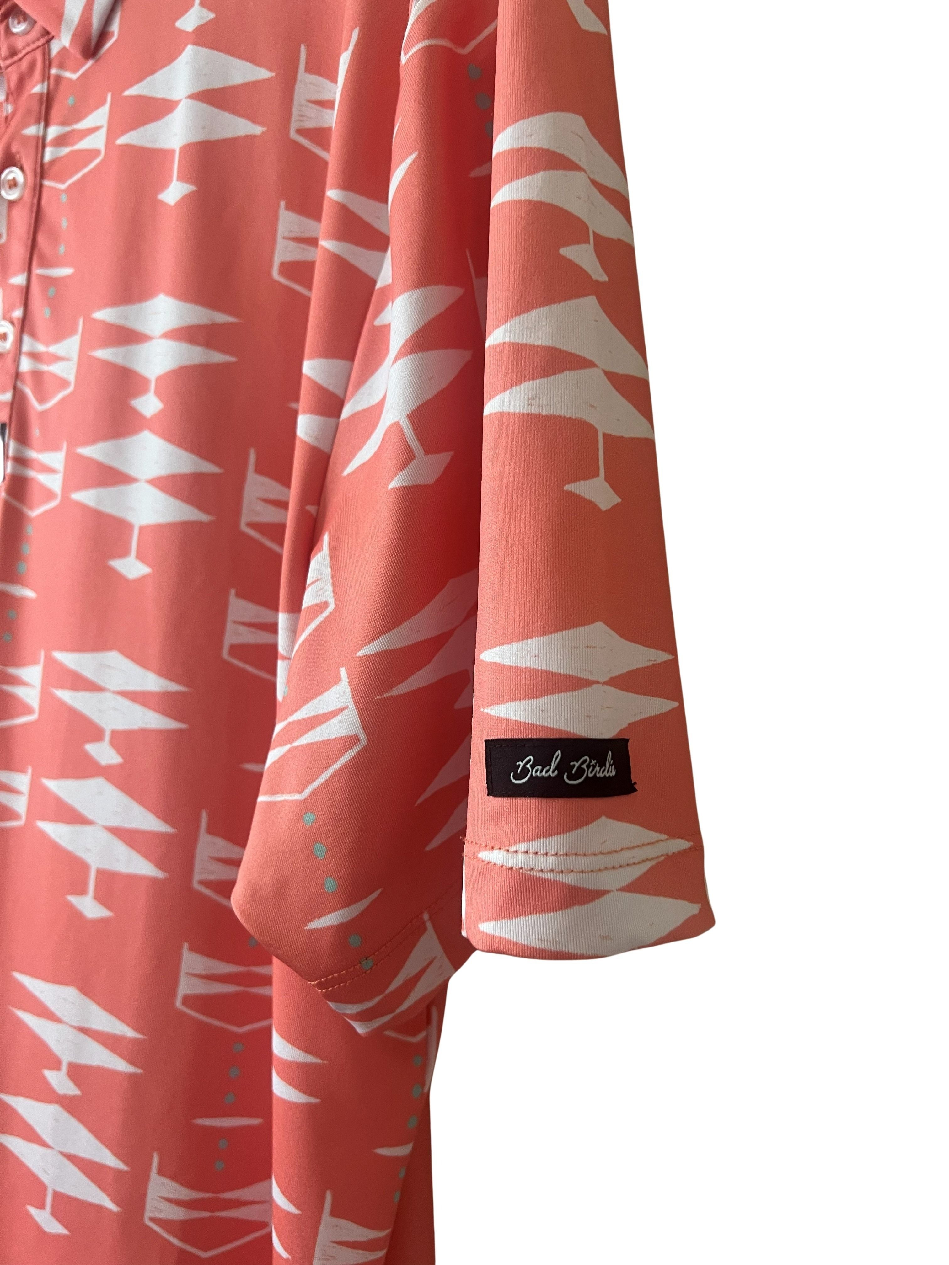 Bad Birdie Men's Golf Polo Size L Coral Geometric Aztec Print