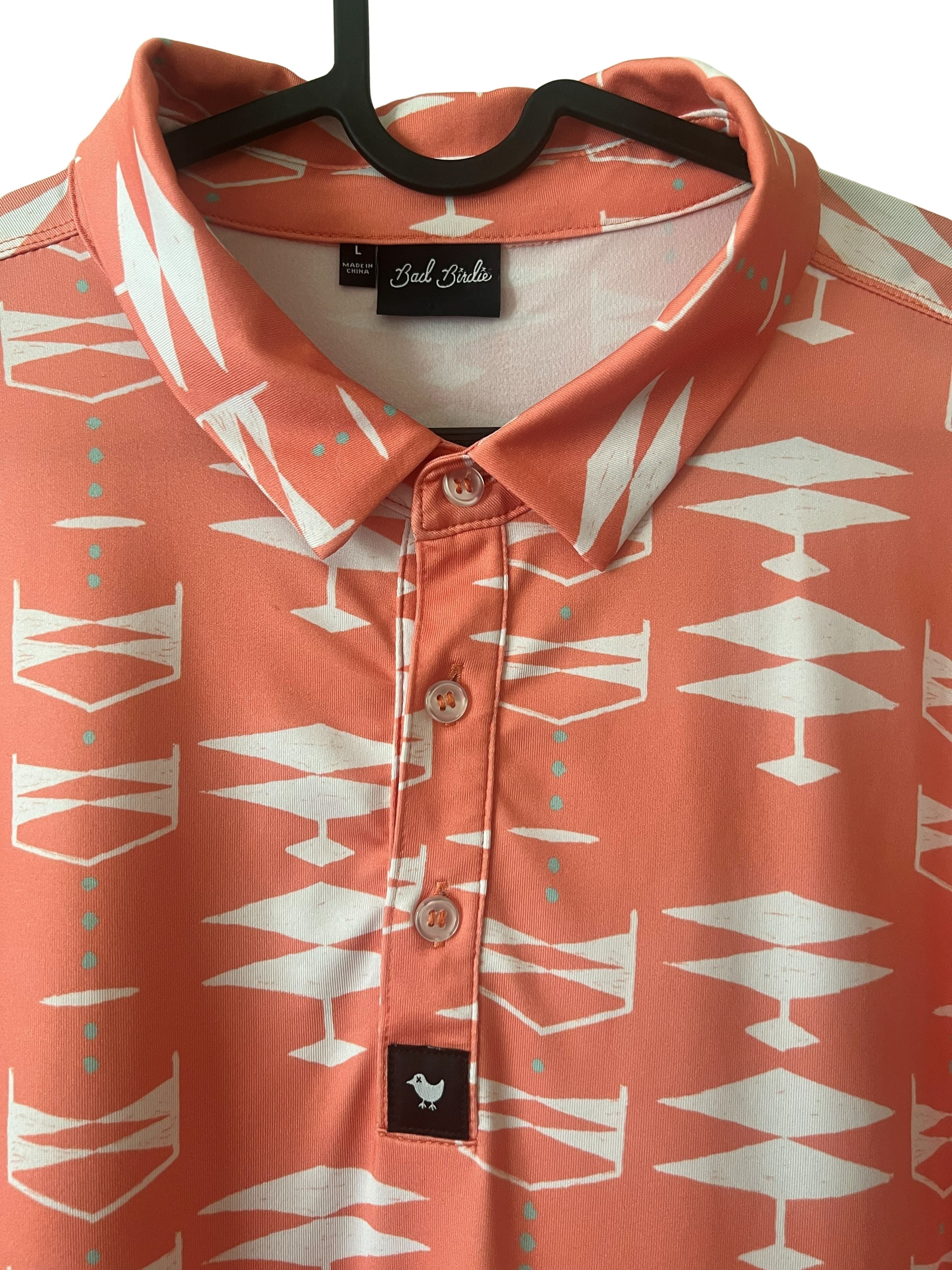 Bad Birdie Men's Golf Polo Size L Coral Geometric Aztec Print