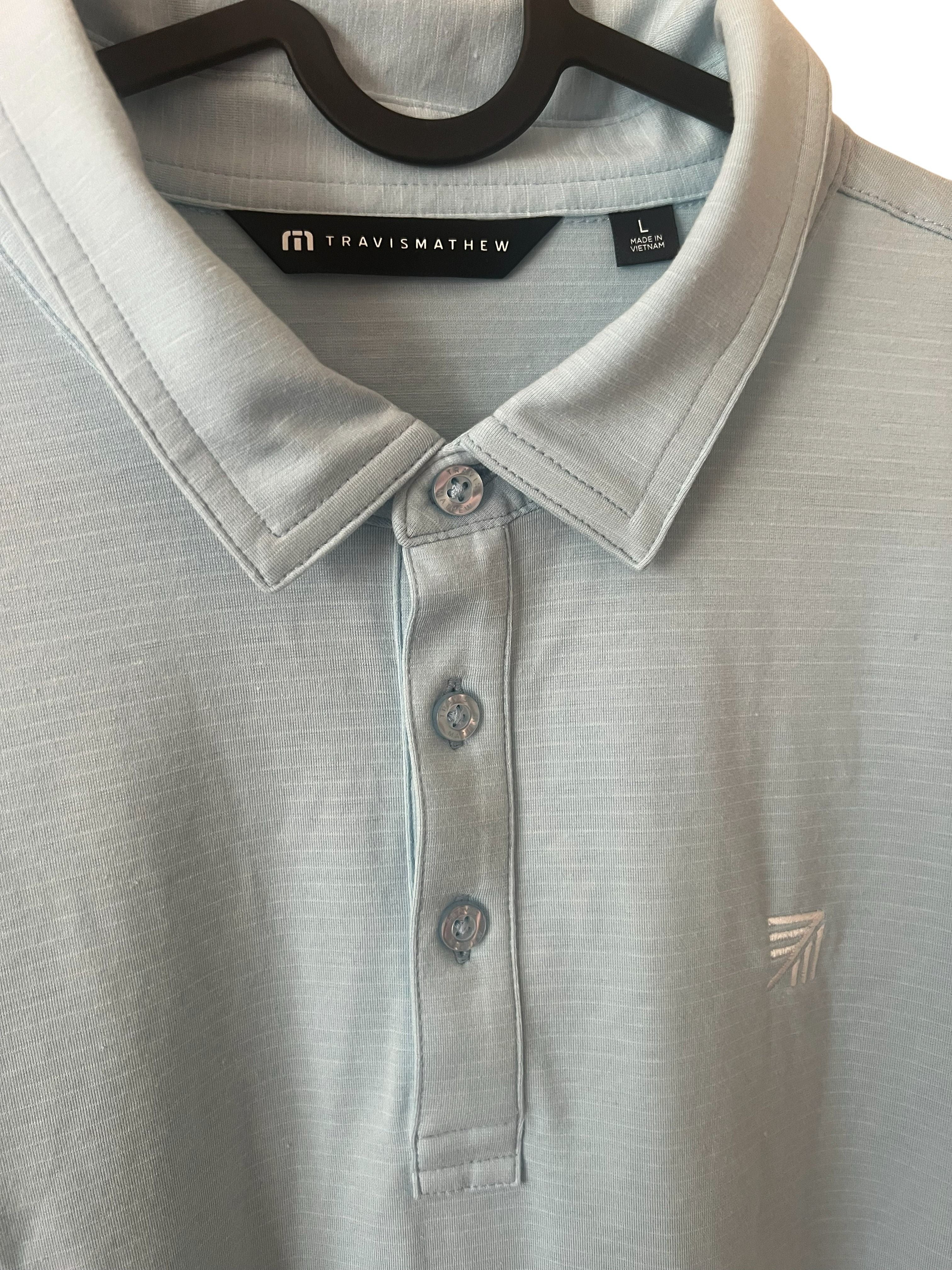 TravisMathew Men's Light Blue Polo Shirt Size L