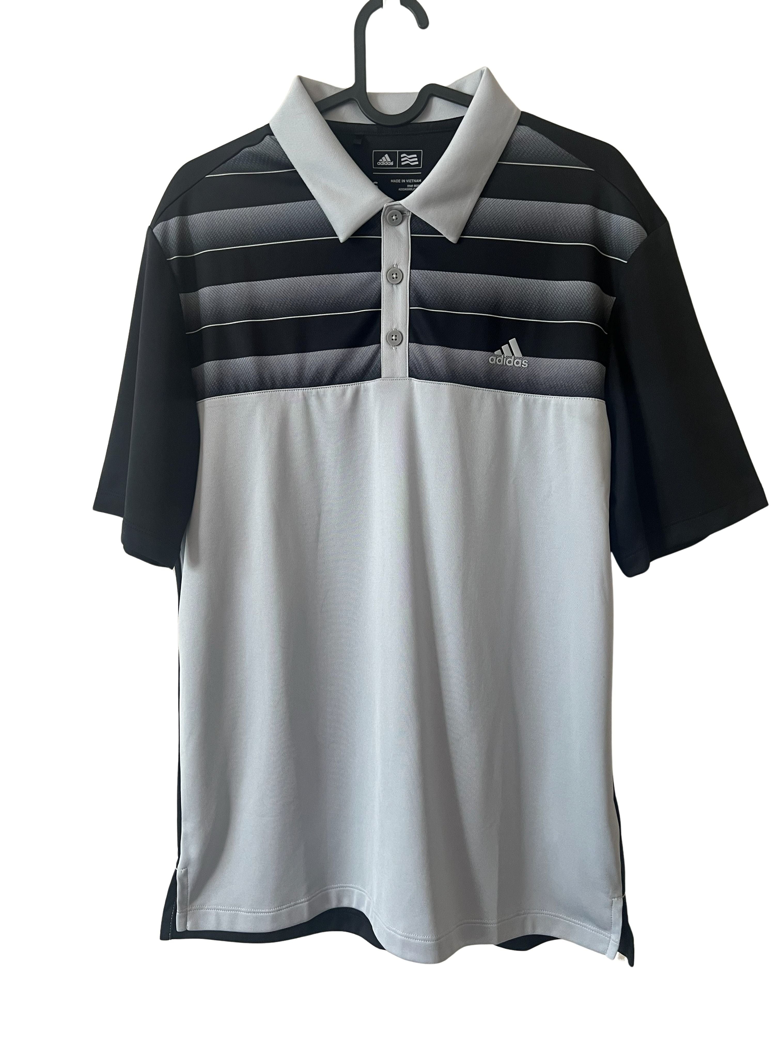 Adidas Golf Men's Polo Shirt Black Gray Striped Size S