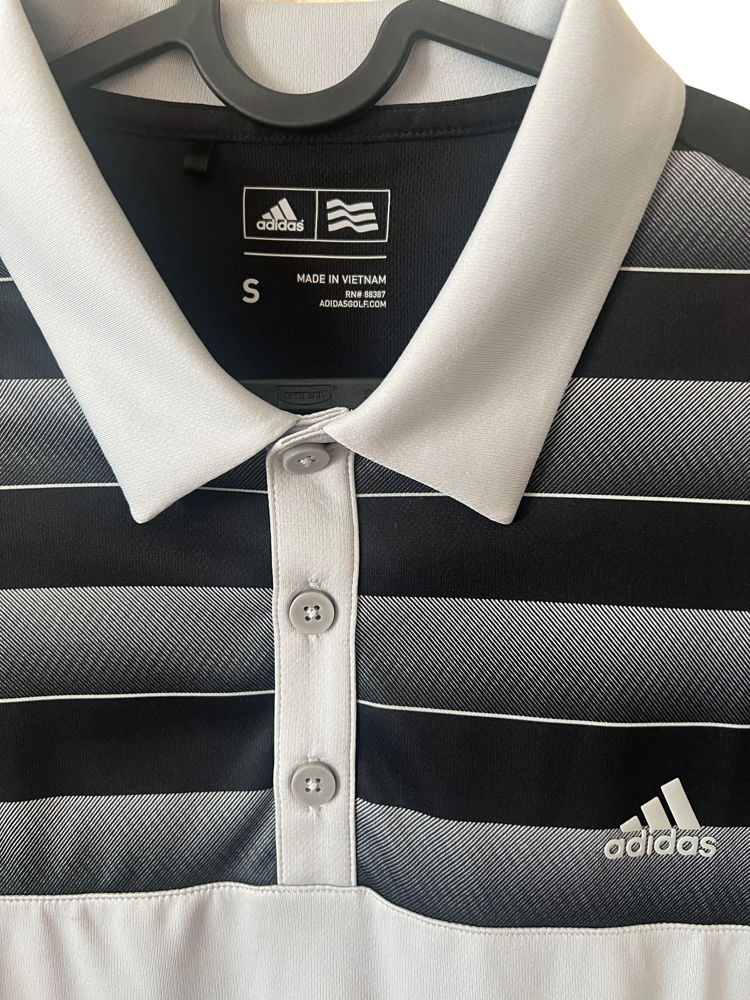 Adidas Golf Men's Polo Shirt Black Gray Striped Size S