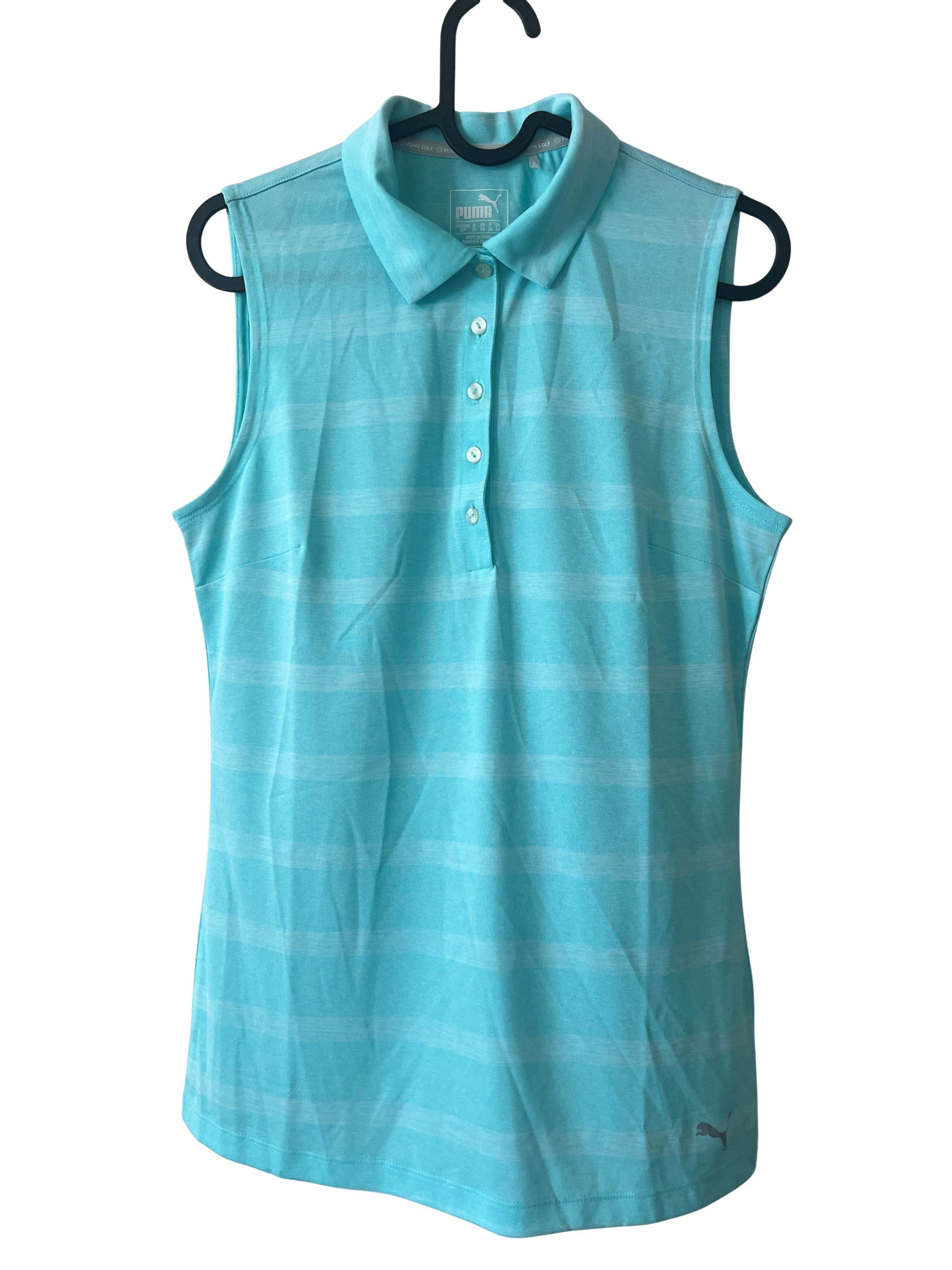 Puma Golf Women's Sleeveless Polo Shirt Aqua Blue Striped Size Small